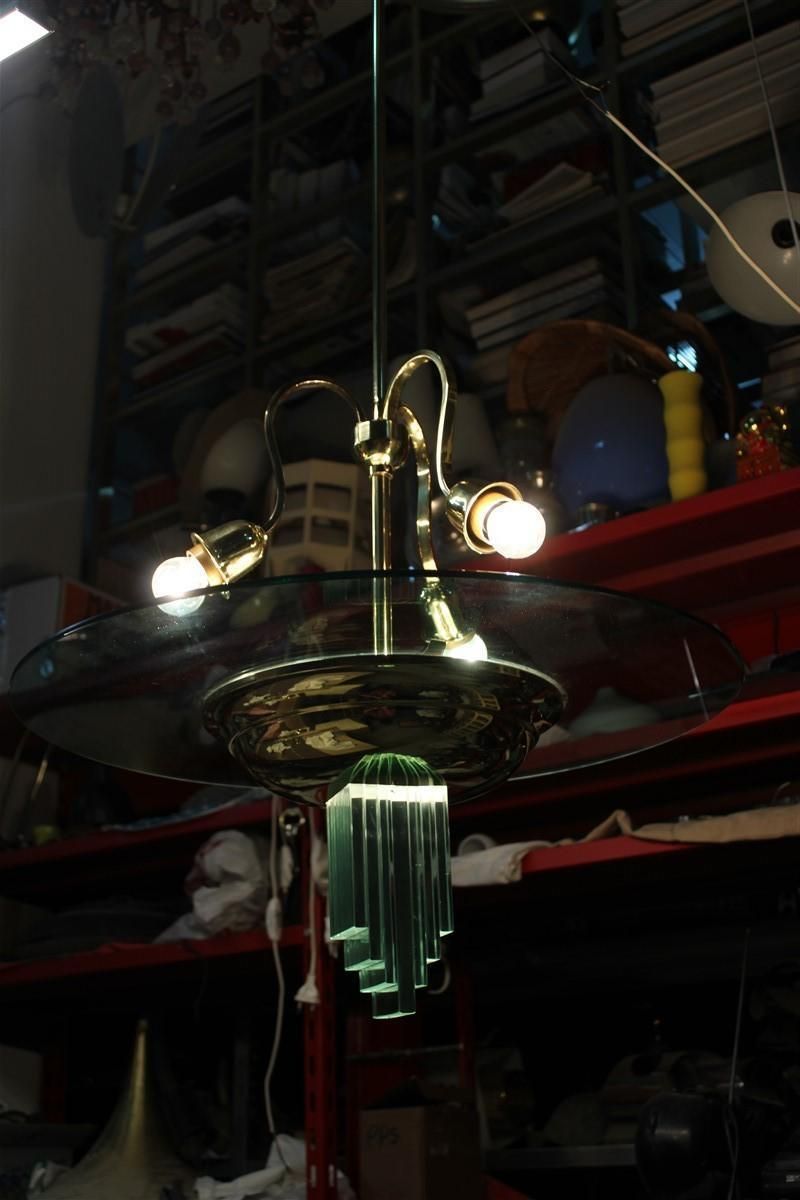photo for sale Jean Perzel French Mid Century Chandelier Brass And Glass 1950s Gold Crystal