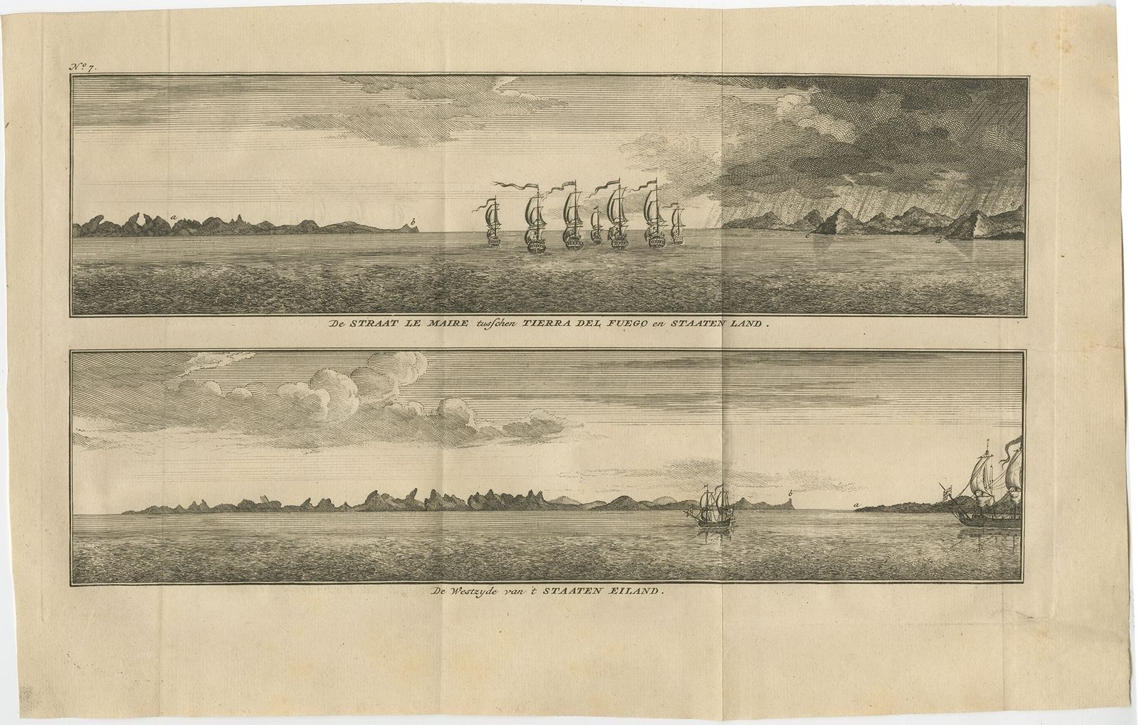 Antique Print With VI Ews Of Staten Island And Tierra Del Fuego By Anson (1749)