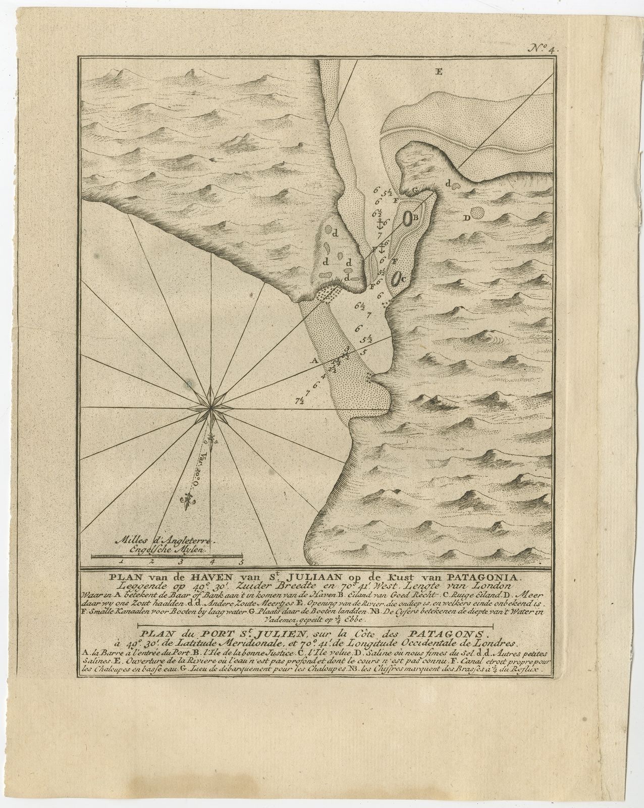 Antique Map Of Puerto San Julian By Anson (1749)