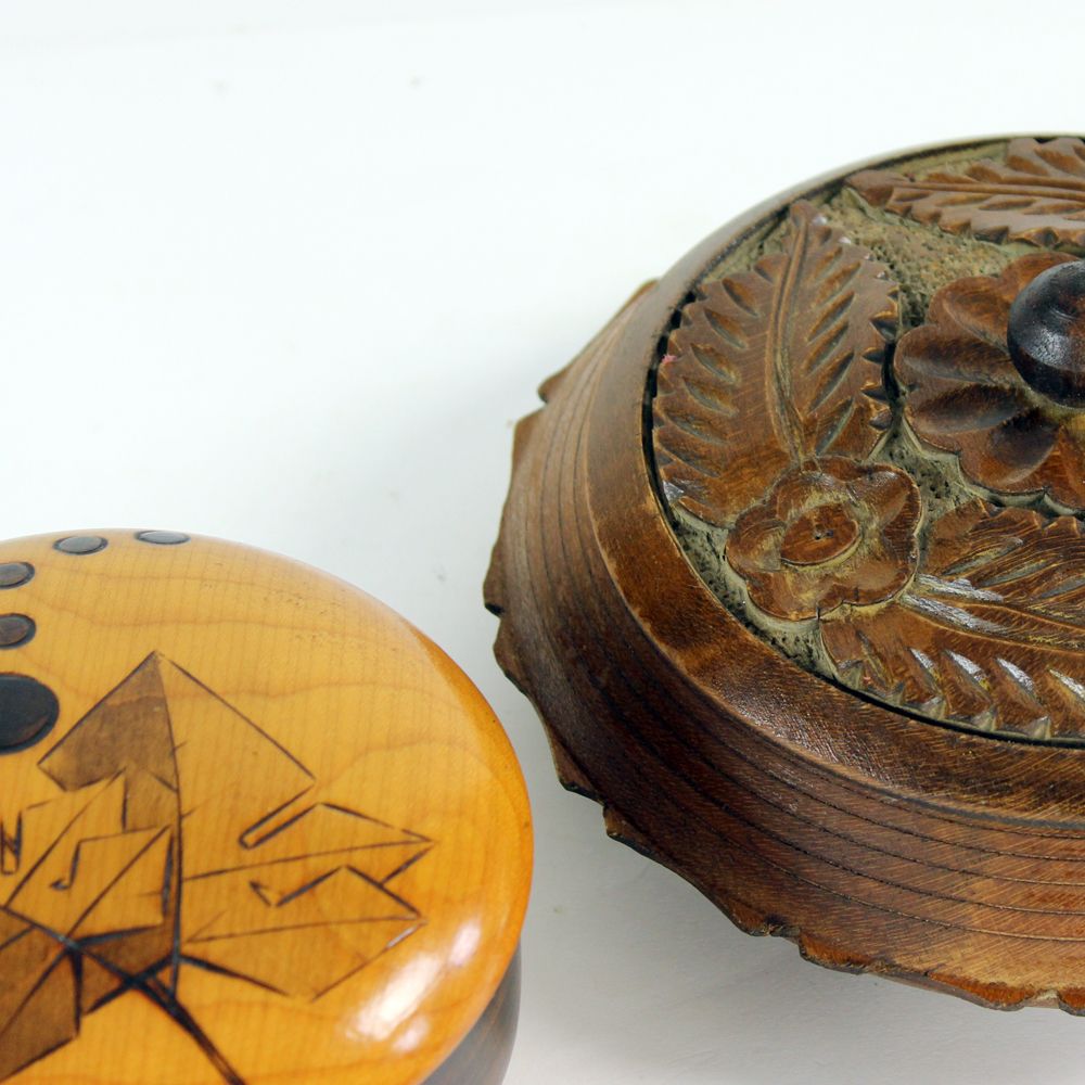 Set Of Two Vintage Handcrafted Bowls In Wood, Czechoslovakia 1960s photo for sale