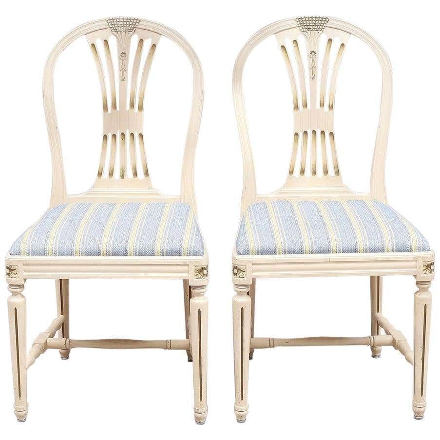 Swedish Gustavian Axet Dining Chairs Grey Green Set Of 4, 20th Century