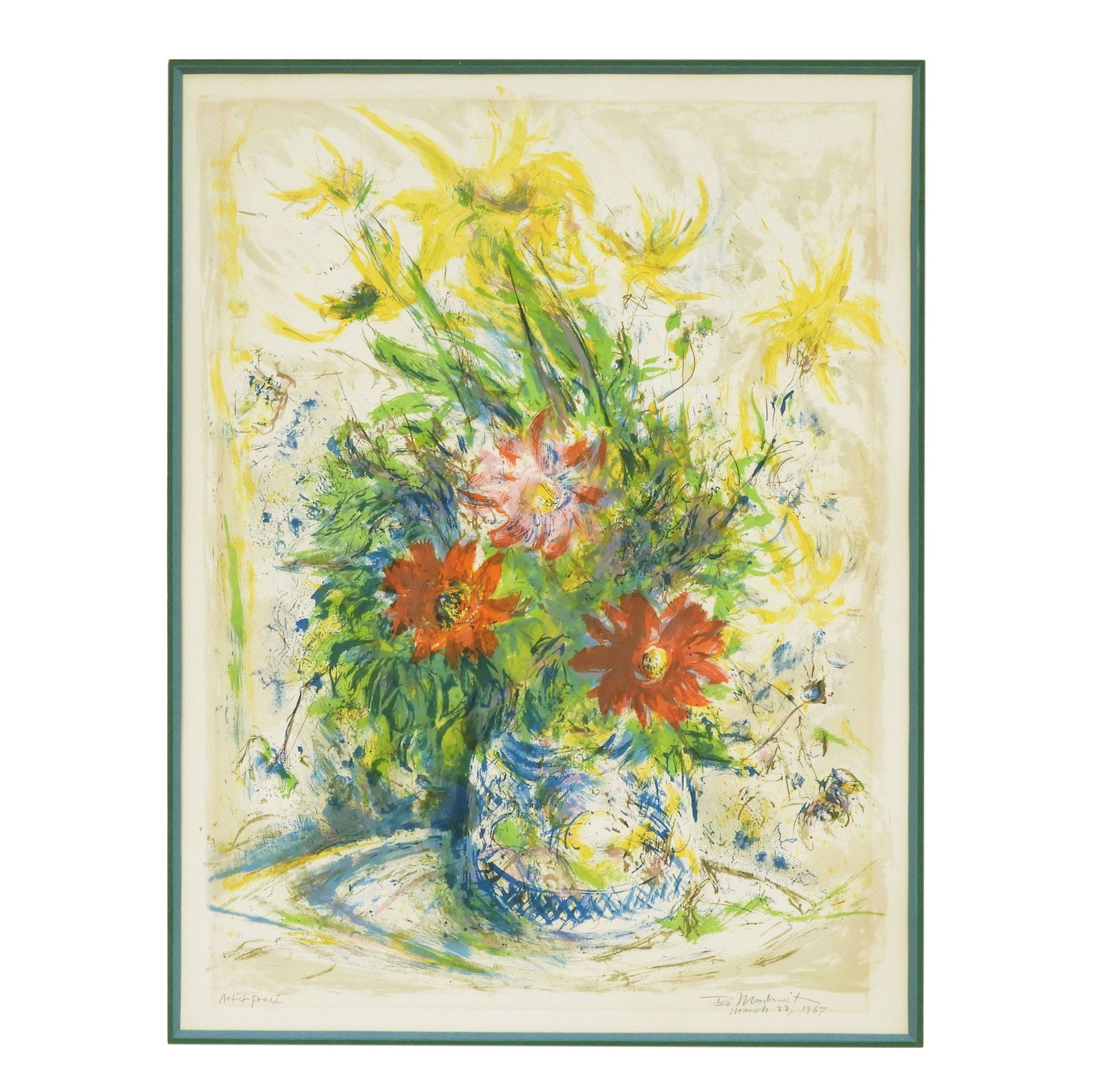 'Floral Still Life' 1967 Signed By Ira Moskowitz (1912 2001) Large Original Lithograph Print photo vinterior