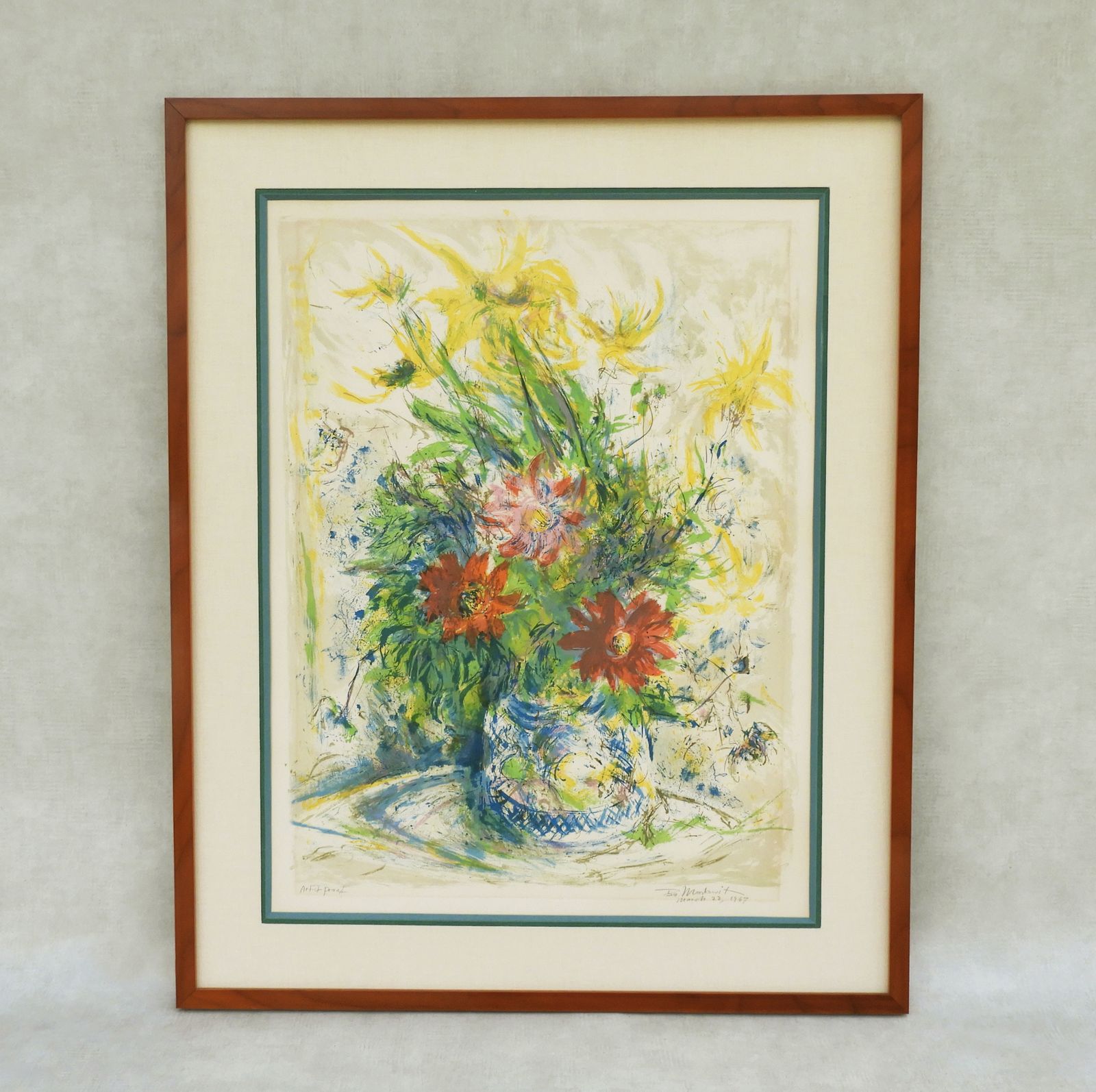 Art 'Floral Still Life' 1967 Signed By Ira Moskowitz (1912 2001) Large Original Lithograph Print photo