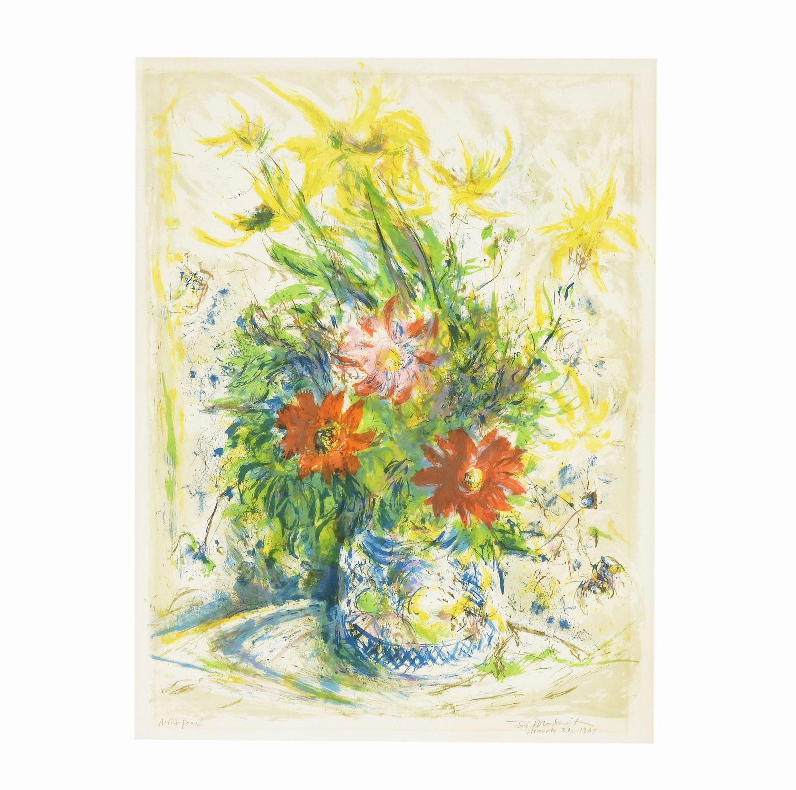 photo vinterior 'Floral Still Life' 1967 Signed By Ira Moskowitz (1912 2001) Large Original Lithograph Print