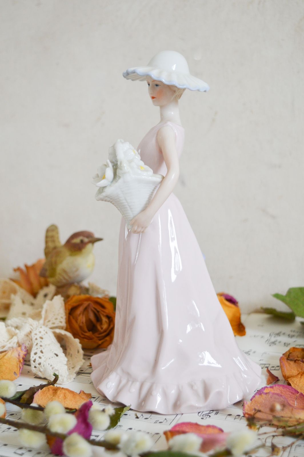 Rare Antique German Carl Scheidig Grafenthal Porcelain C1906 1940, Figurine Ornament Lady With Flower Basket, Marks " Crown Above S " photo Home Decor