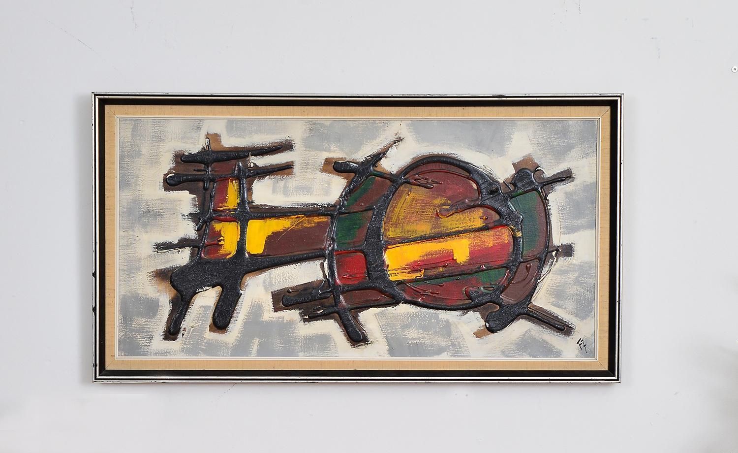 Midcentury Abstract Art Acrylic Oil On Canvas Painting Artwork 1960s 1970s photo furniture