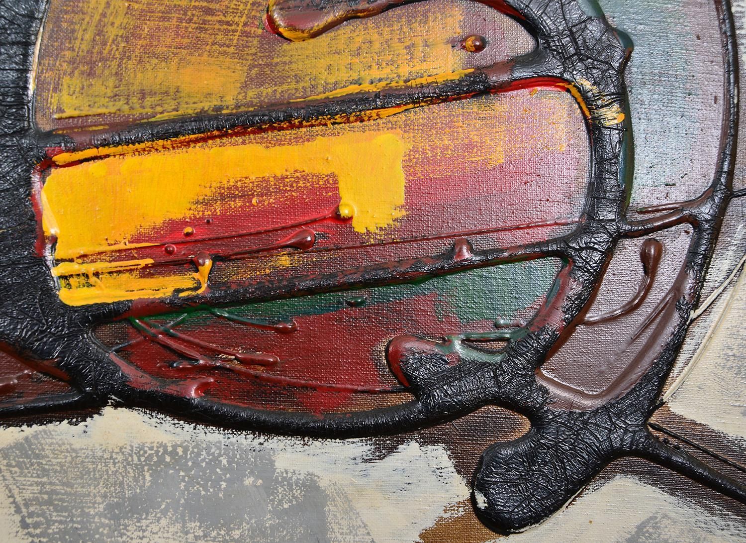 Midcentury Abstract Art Acrylic Oil On Canvas Painting Artwork 1960s 1970s photo vinterior