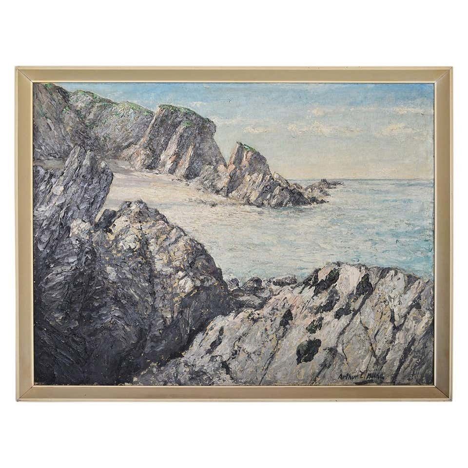 1950s British Coastal Scene Seascape Oil On Board Painting By Arthur E. Milne photo furniture