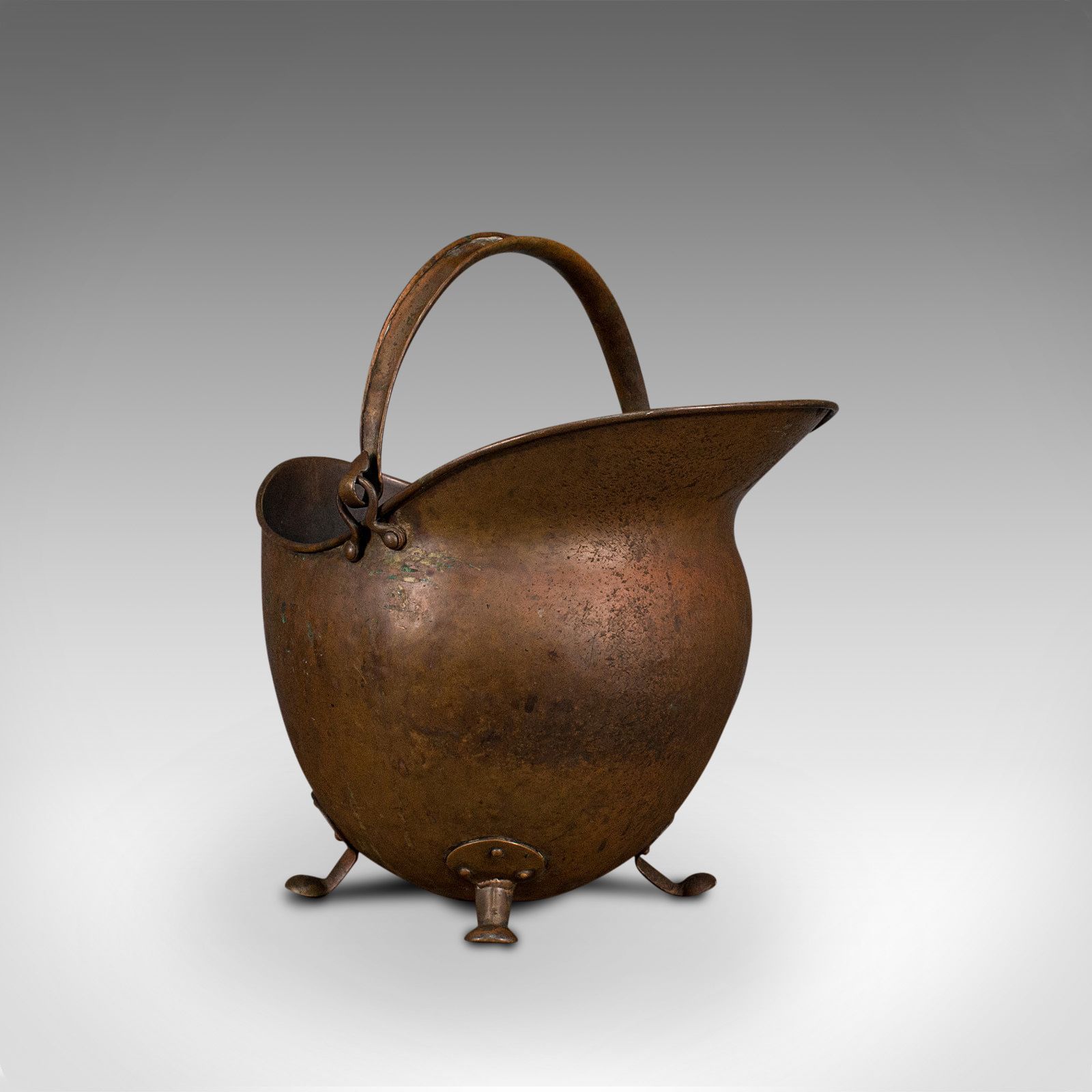 Antique Helmet Scuttle, English, Copper, Coal Basket, 1880