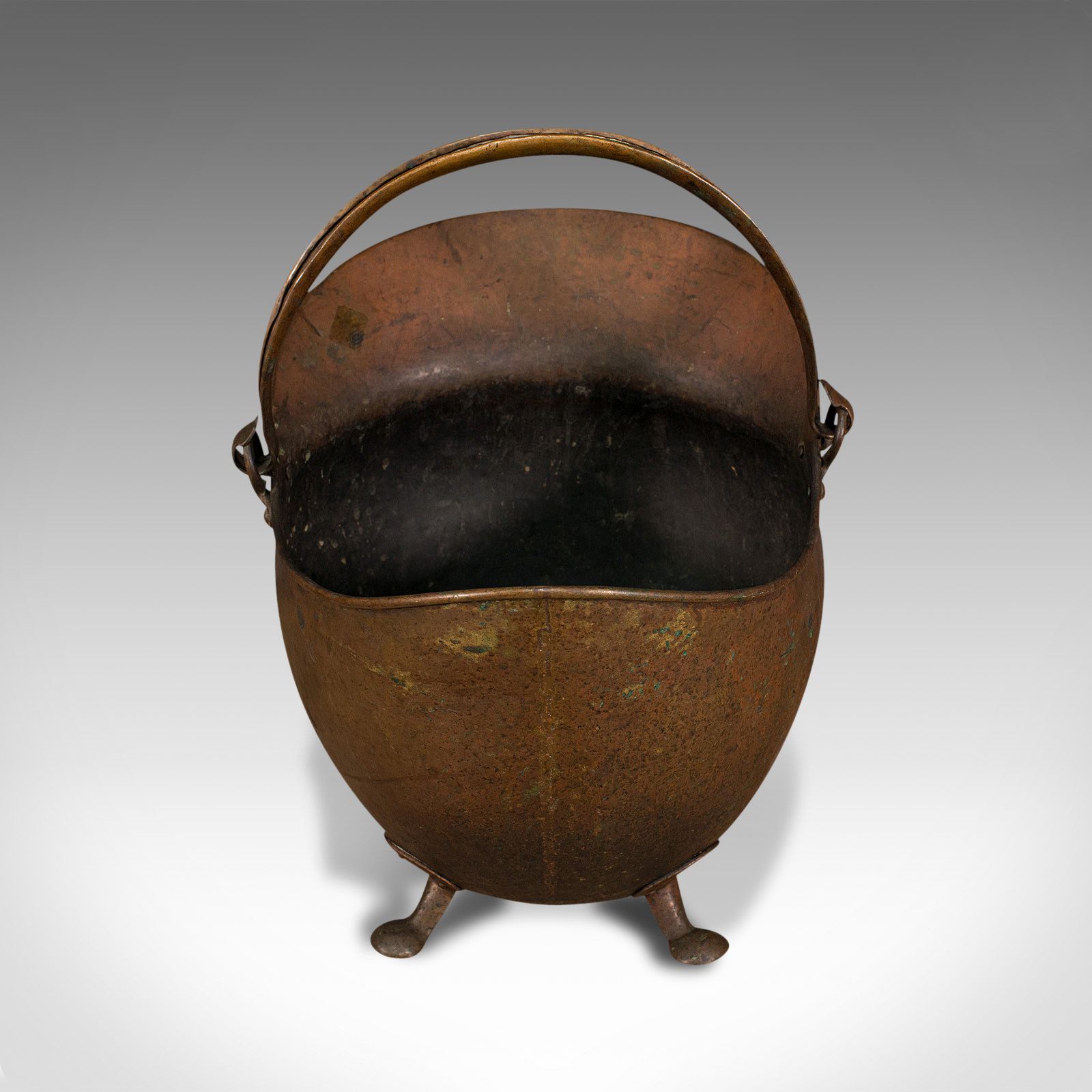 Antique Helmet Scuttle, English, Copper, Coal Basket, 1880 photo vintage