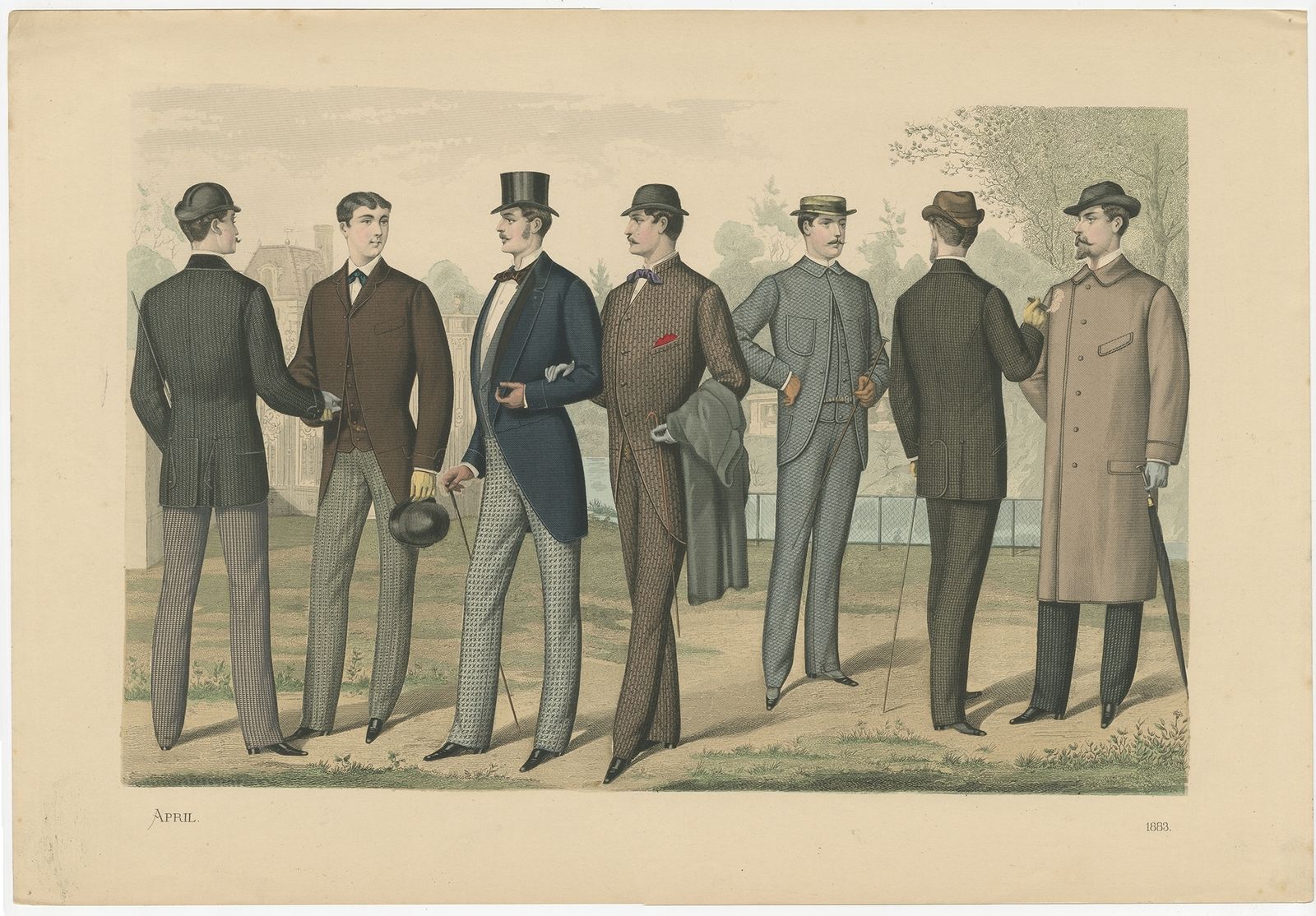 Antique Print Of Fashion In April 1883 By Klemm & Weiss (C.1900)