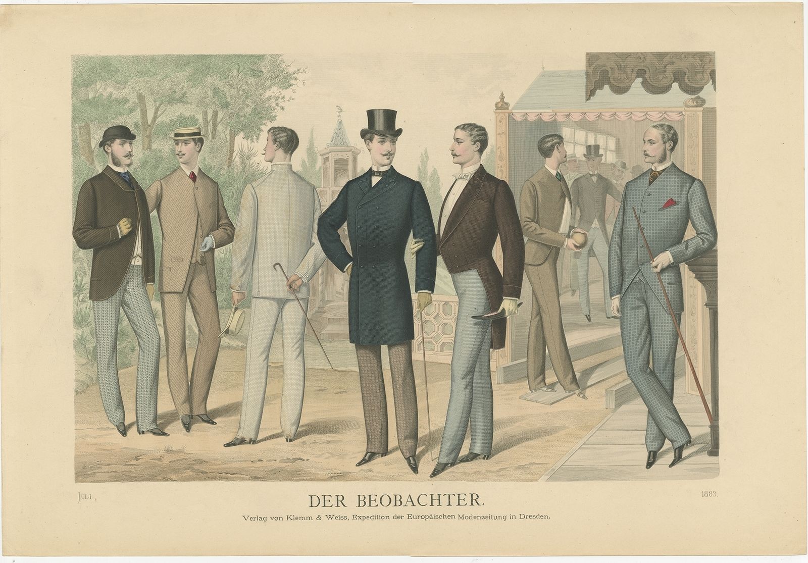 Antique Print Of Fashion In July 1883 By Klemm & Weiss (C.1900)