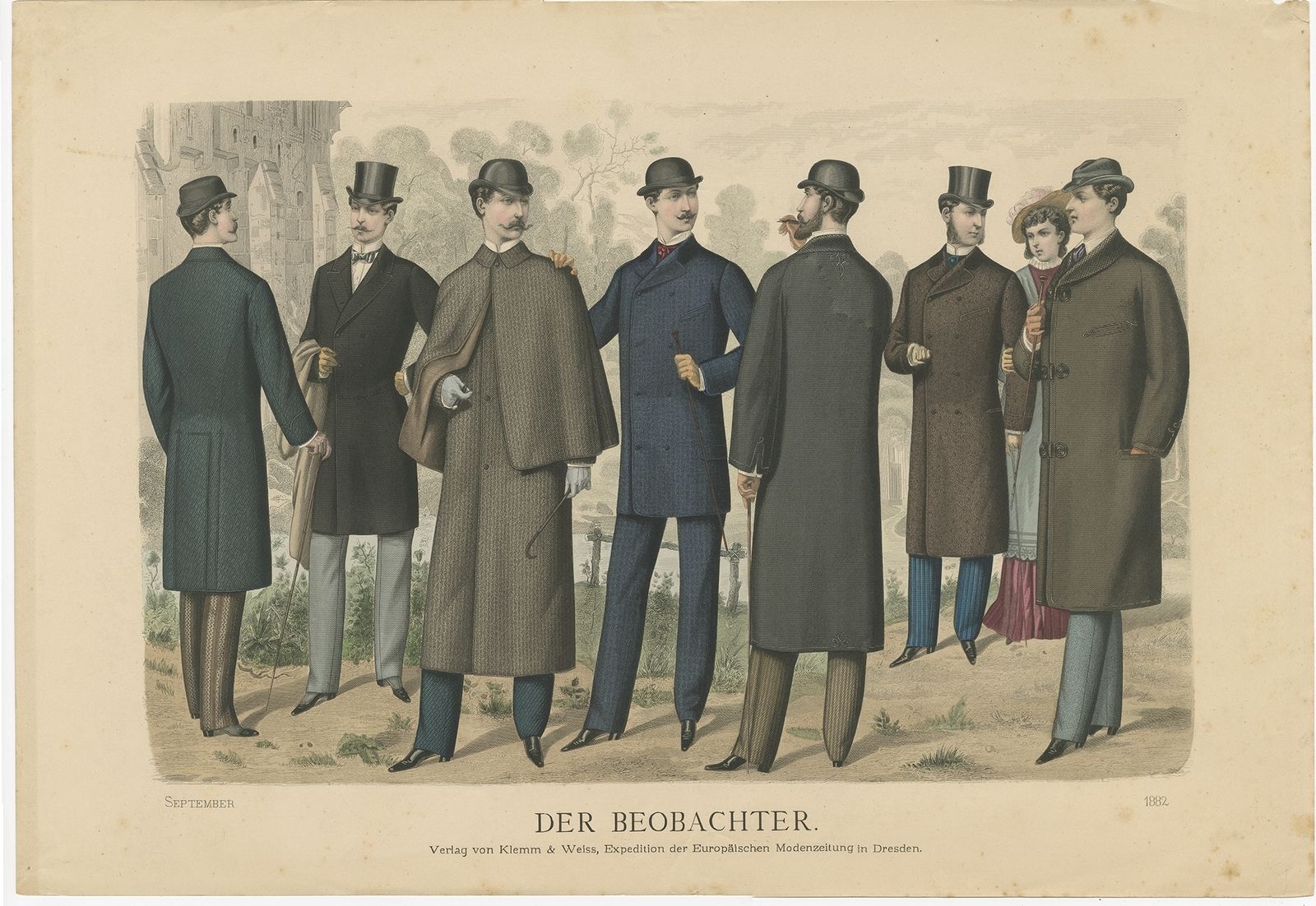 Antique Print Of Fashion In September 1882 By Klemm & Weiss (C.1900)