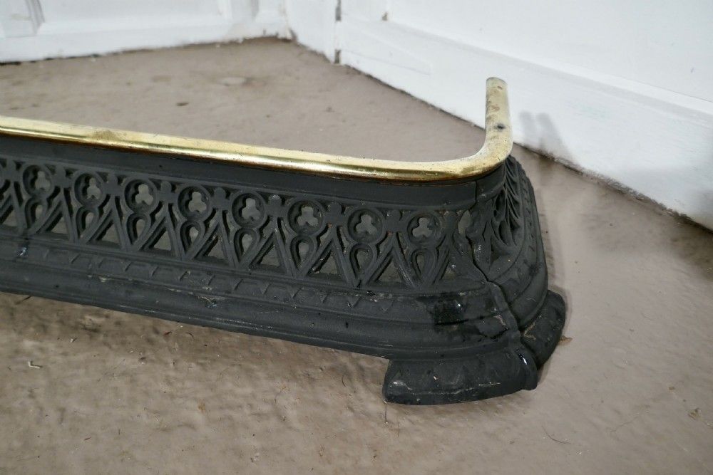 Arts And Crafts Victorian Heavy Brass And Iron Fender photo for sale