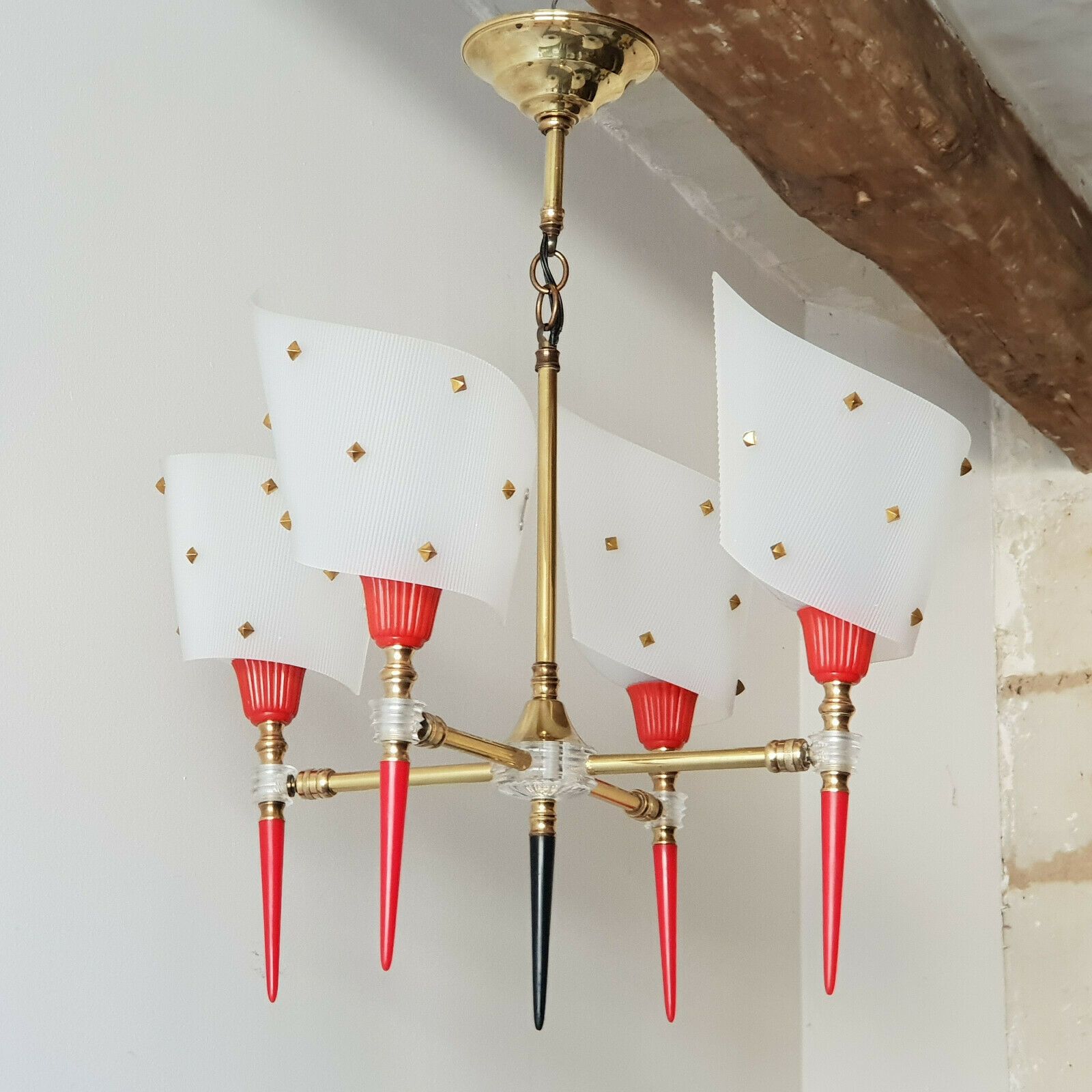 Vintage 1950 Suspension Chandelier 50s 1950s Brass & Plastic