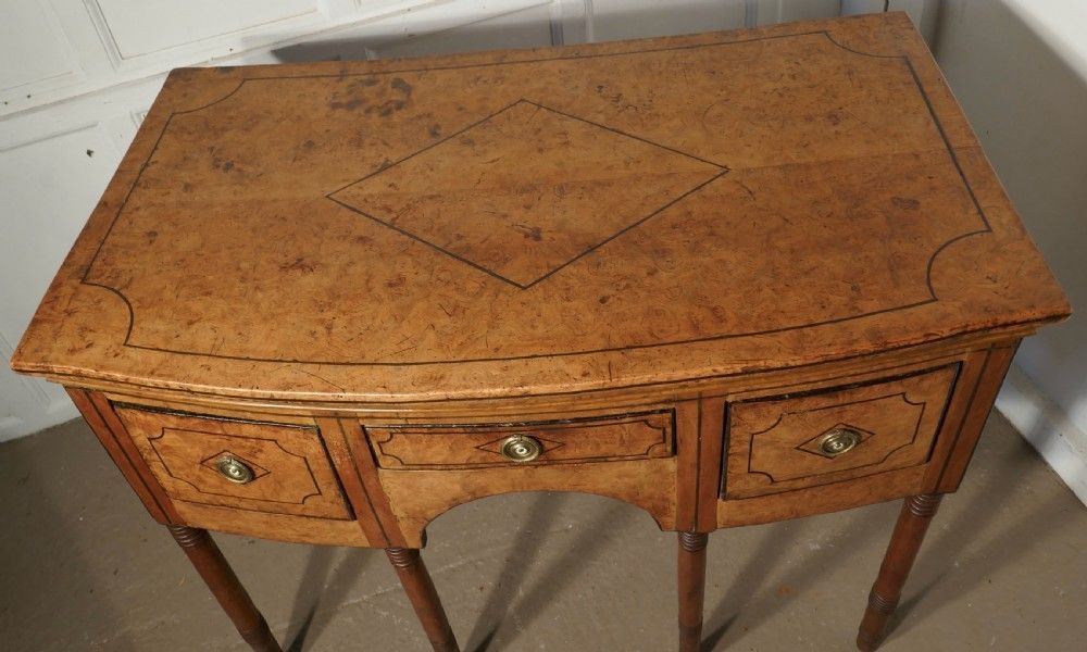 18th Century Georgian Bow Front Inlaid Burr Elm Dresser photo vintage