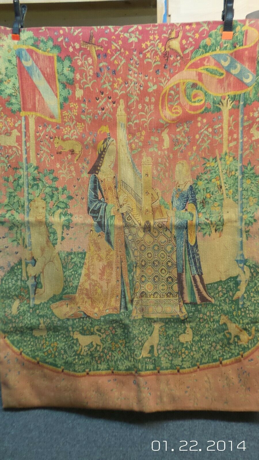 A Superb Vintage Editions D'art Du Rambouillet  Hand Painted On Fabrictapestry Of Maidens With A Harpsichord
