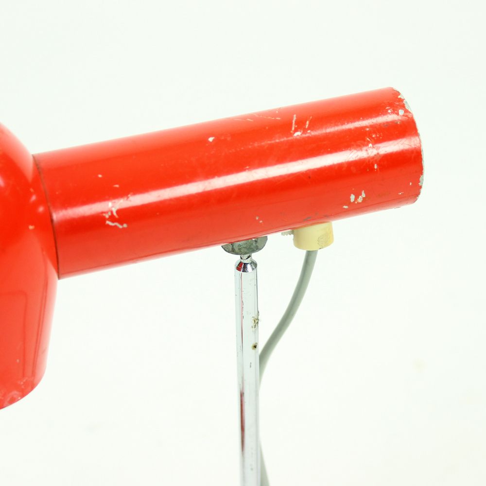 Pair Of Red Metal & Chrome Table Lamps By Josef Hurka For Napako Circa 1960 photo Lighting