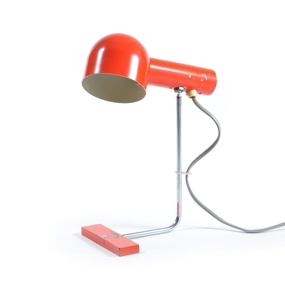 Pair Of Red Metal & Chrome Table Lamps By Josef Hurka For Napako Circa 1960 photo buy