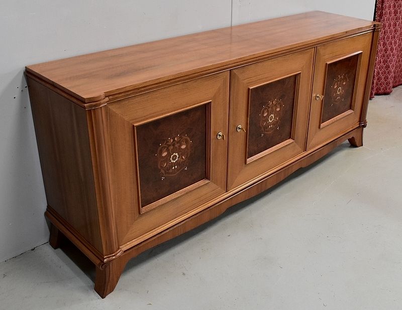 Walnut Sideboard, J. Leleu Taste, Mid 20th Century photo furniture