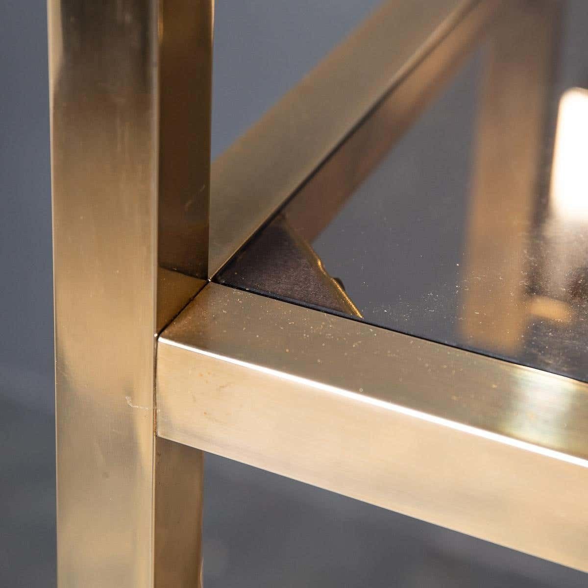 photo for sale 20th Century Italian Brass & Smokey Glass Etagere Shelves C1970