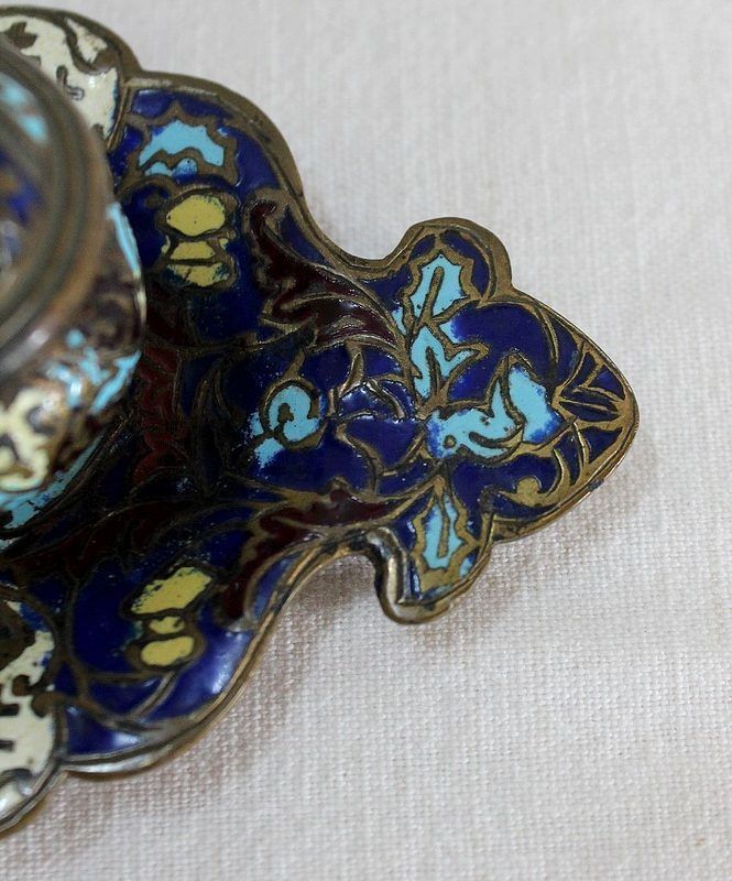 photo furniture Small Inkwell In Bronze And Cloisonné Enamels   Nineteenth