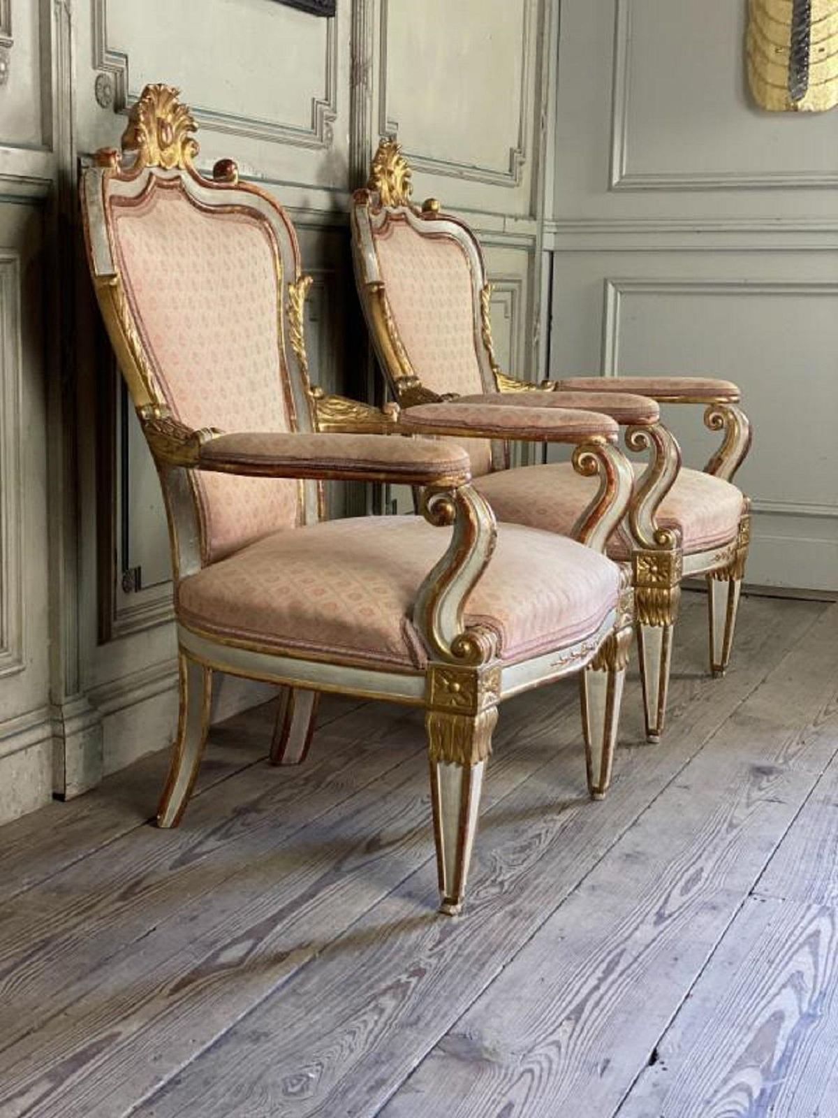 Pair Of Italian Armchairs In Sculpted Giltwood photo furniture