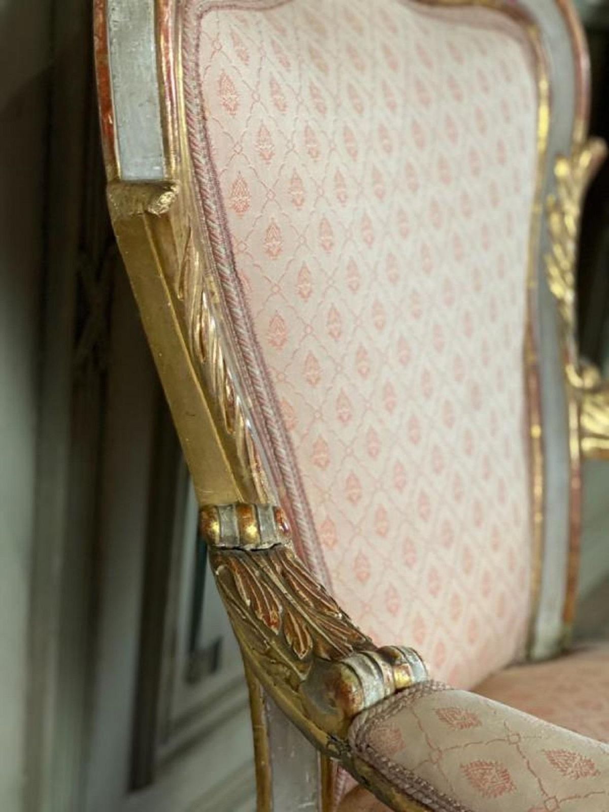 Pair Of Italian Armchairs In Sculpted Giltwood photo for sale