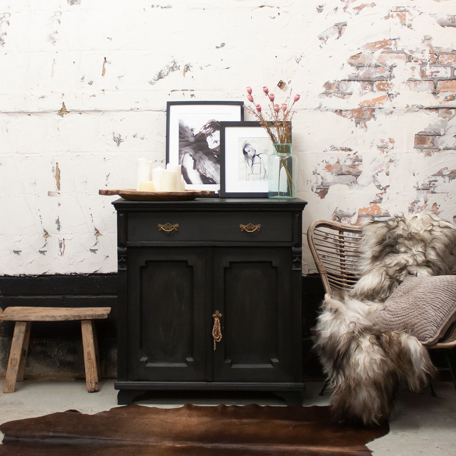 Vintage Black Wooden Cupboard