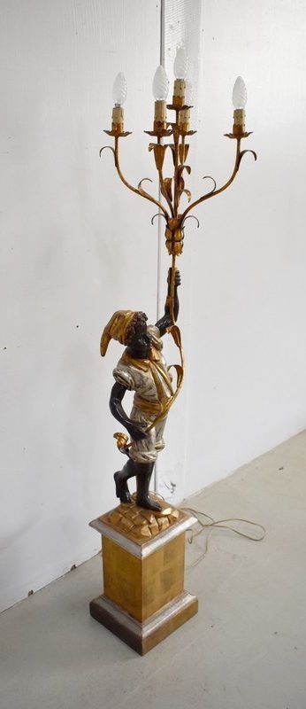 Nubian Carved Wood Torchiere Holder, Venetian Taste   1st Part 20th Century photo for sale