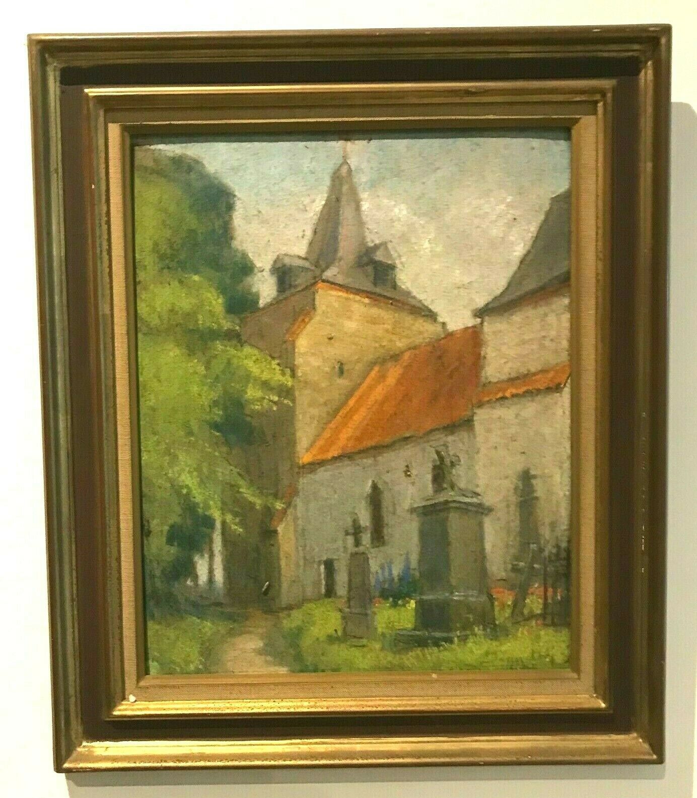 Pastel Framed "Old Church In Longeville" Signed M Degueldre XX Century