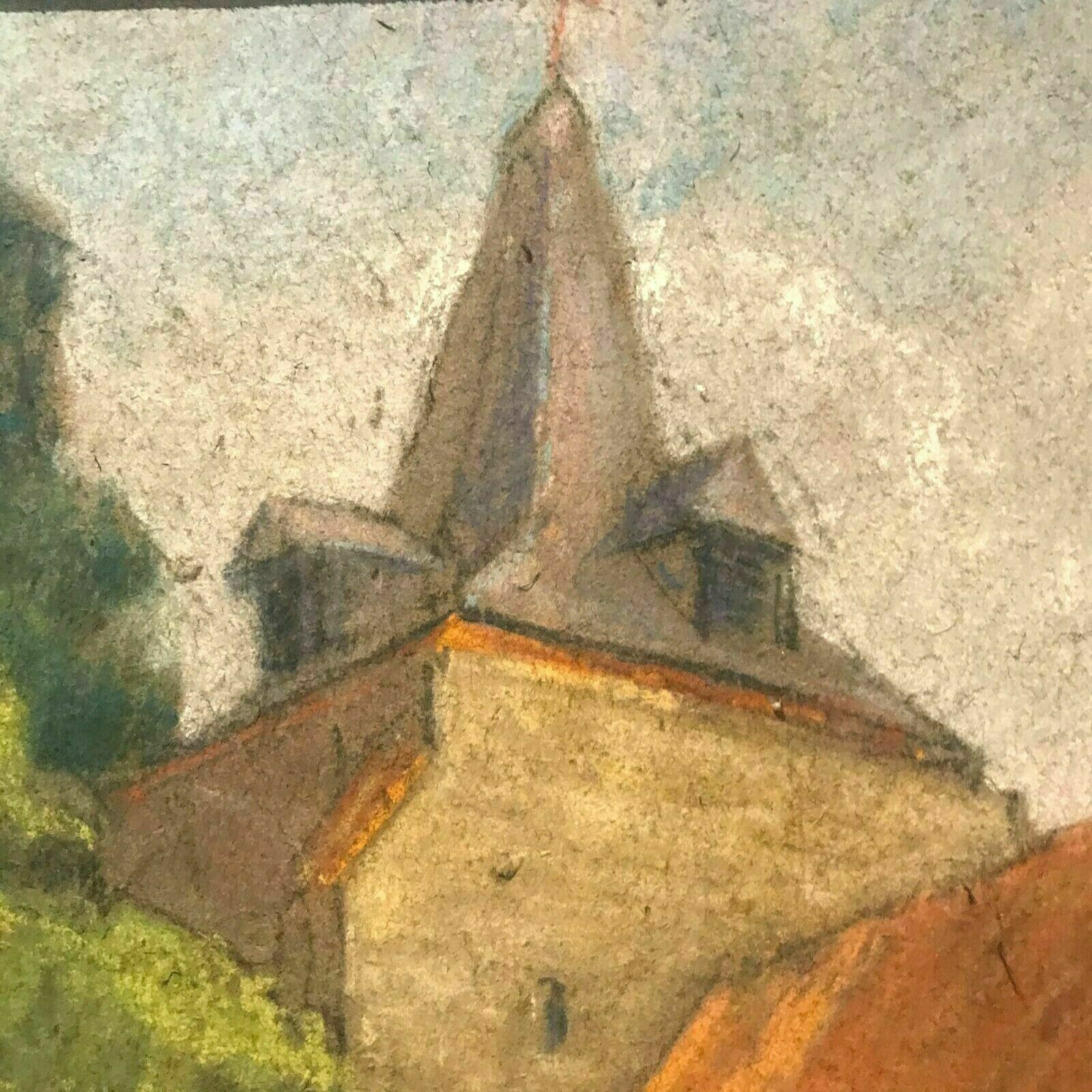 Pastel Framed "Old Church In Longeville" Signed M Degueldre XX Century photo furniture