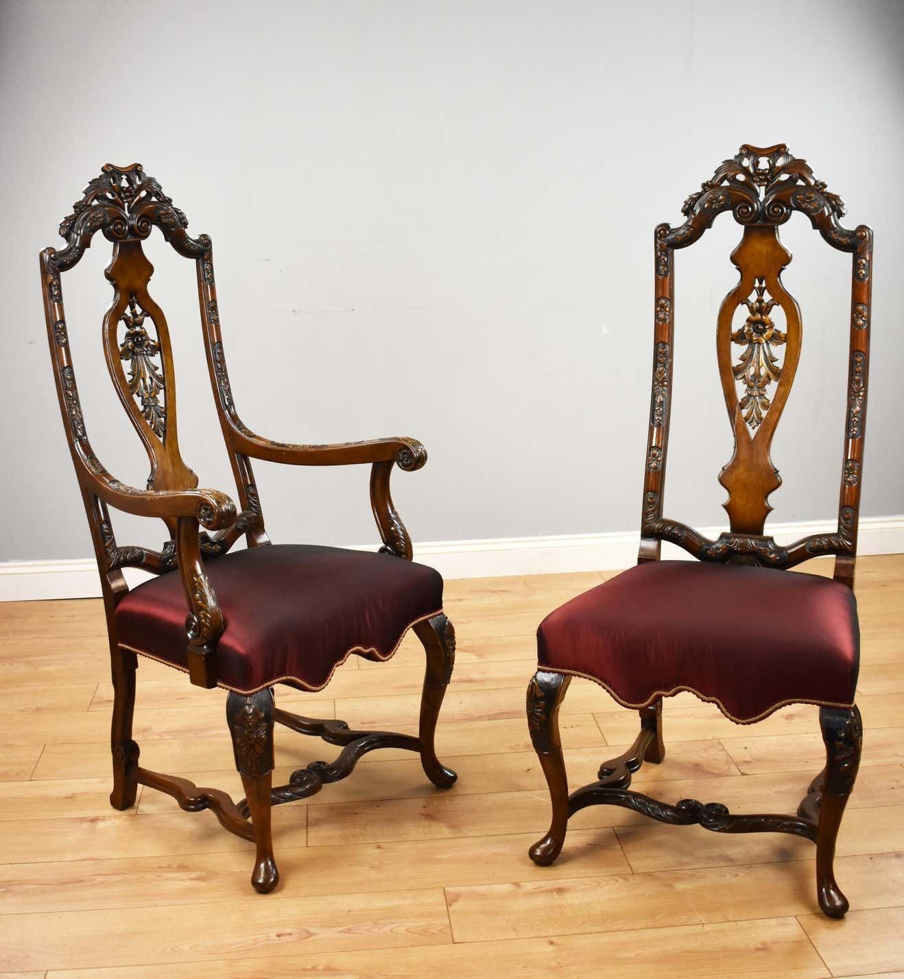 Set Of 14 20th Century English Antique Queen Anne Style Dining Chairs photo furniture