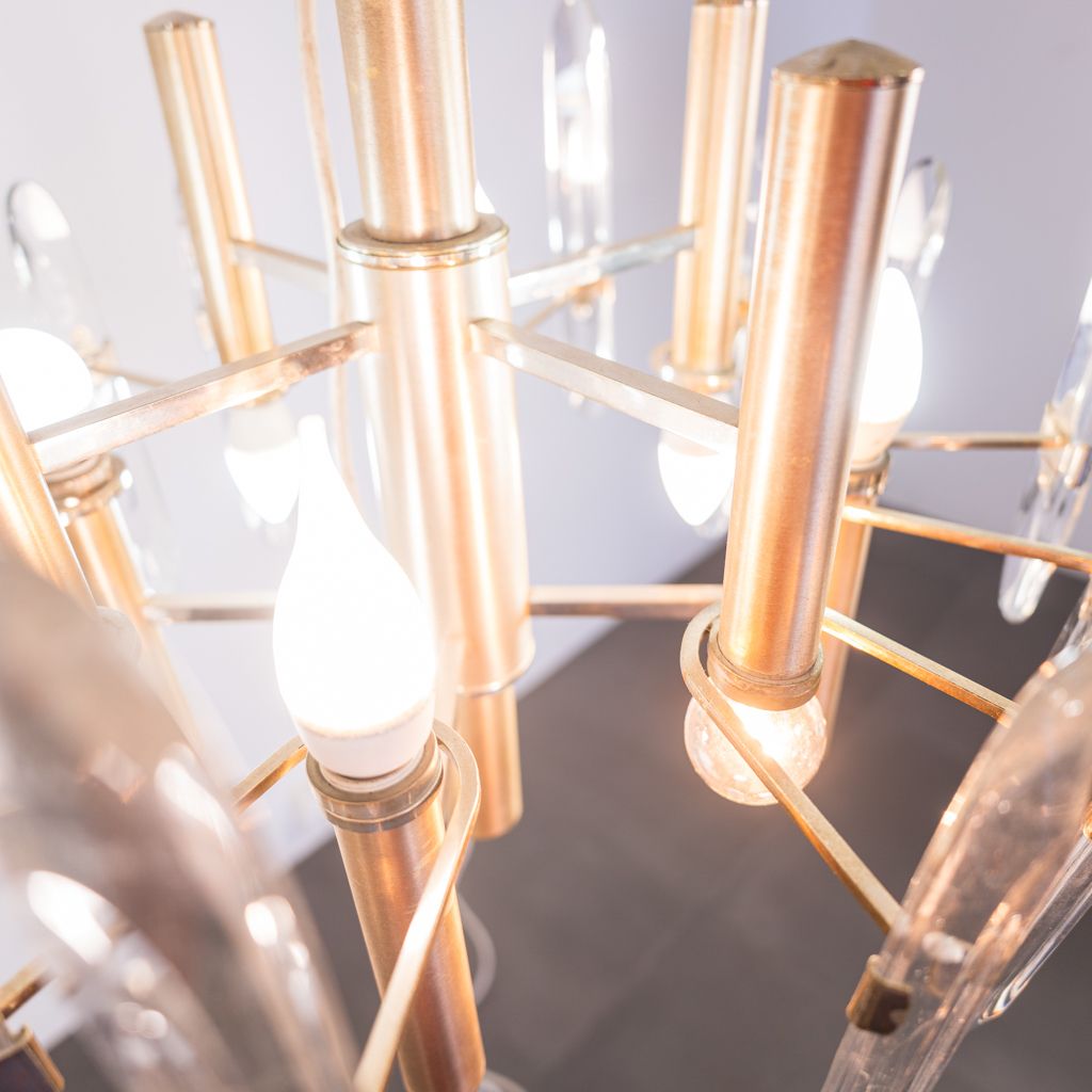 Six Light Golden Metal Chandelier Sciolari 70s Design photo Lighting