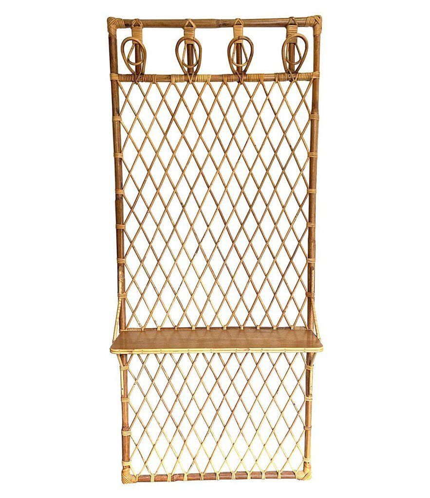 photo furniture 1970s French Riviera Rattan And Bamboo Coat Rack With Wooden Shelf