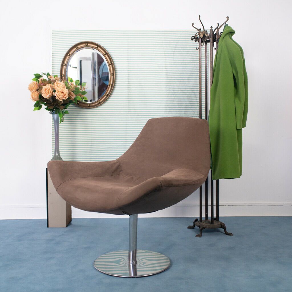 Single Swivel Armchair Brown Fabric Italy 1970s Modern Vintage photo furniture