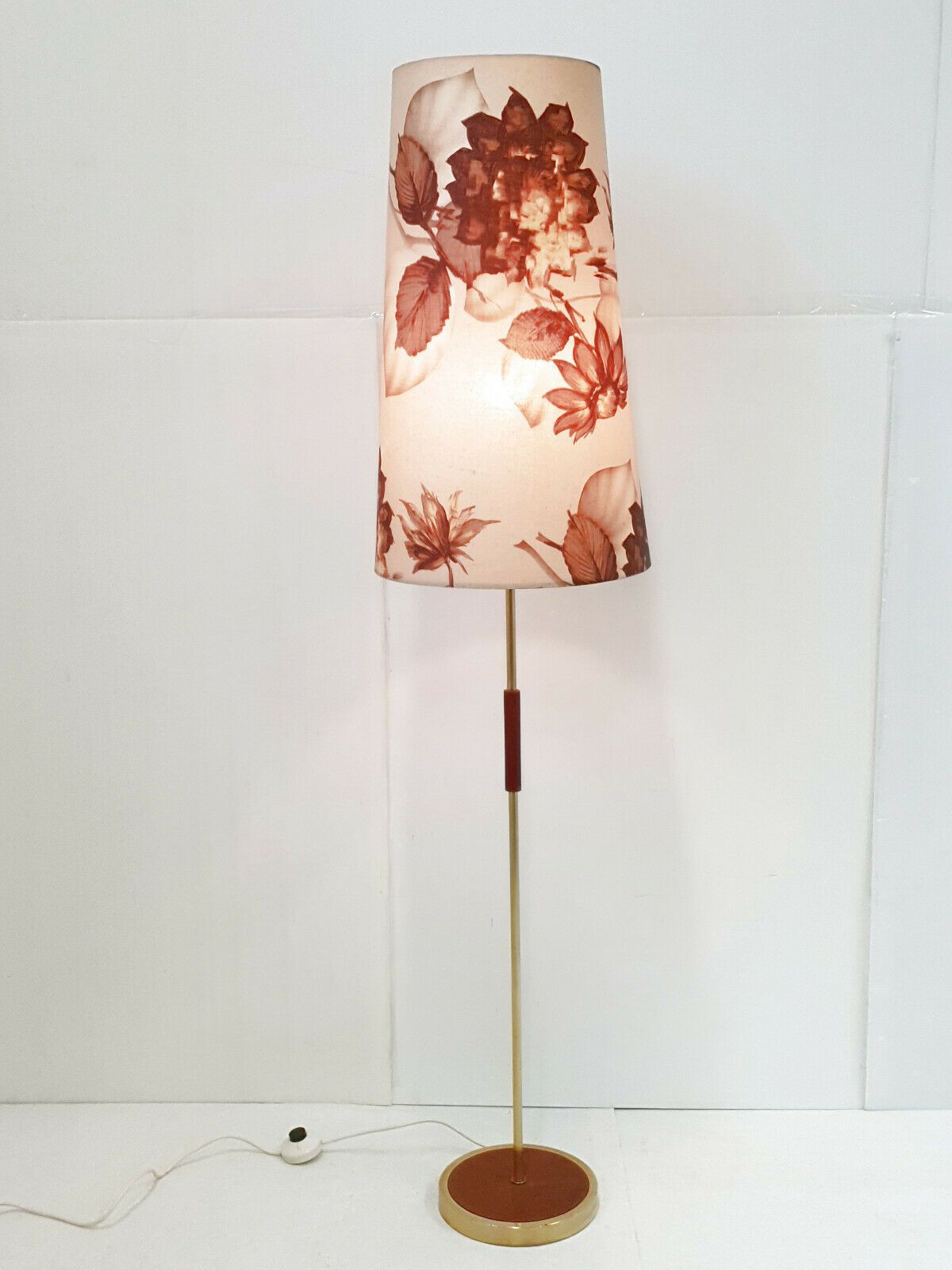 Vintage 1960 Scandinavian Floor Lamp In Teak & Brass 60s 1960s Superb Lamp Shade photo furniture