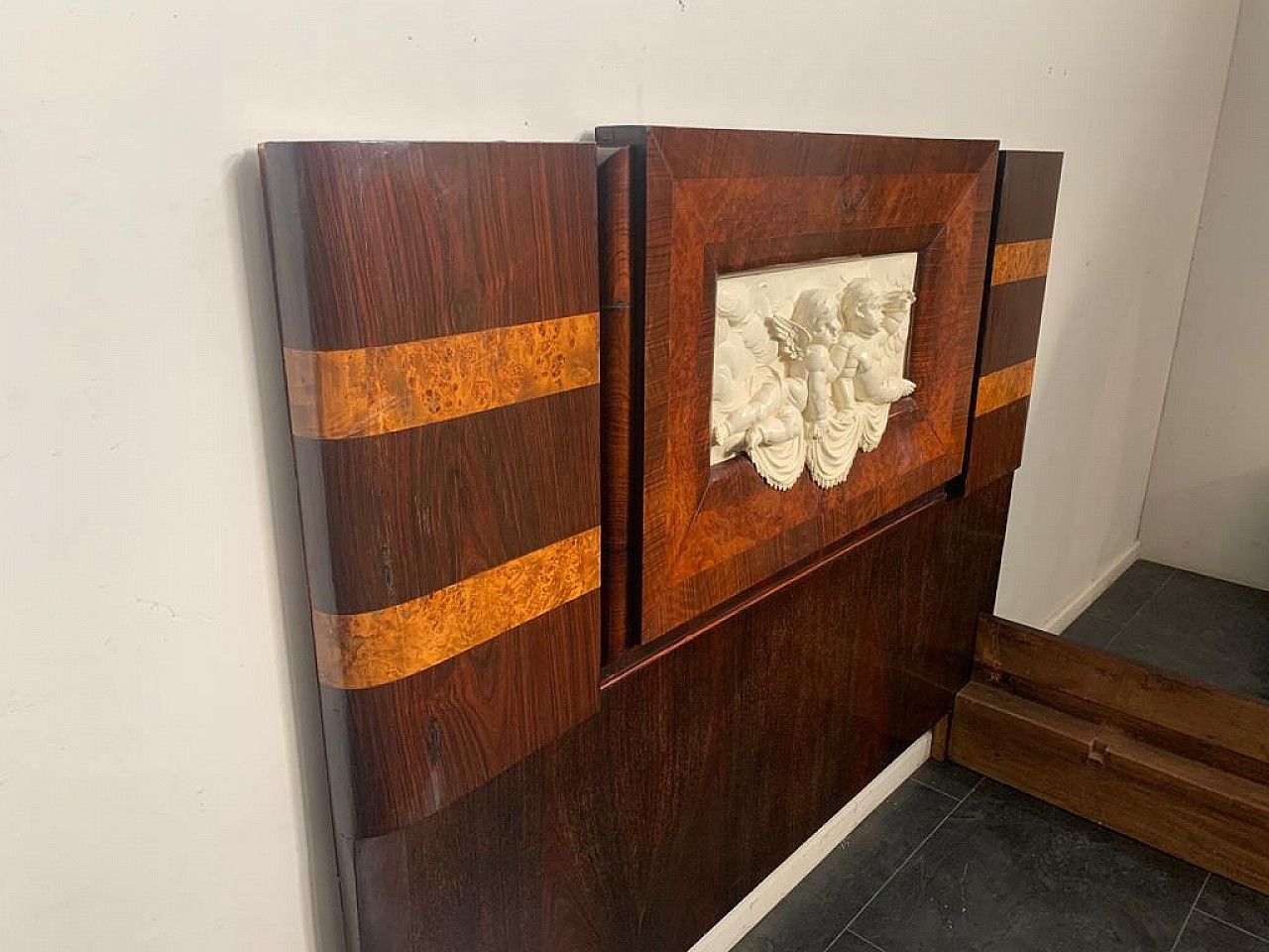 Bed And Bedside Tables In Rosewood, Walnut And Carved Cherubs, 20s photo vintage