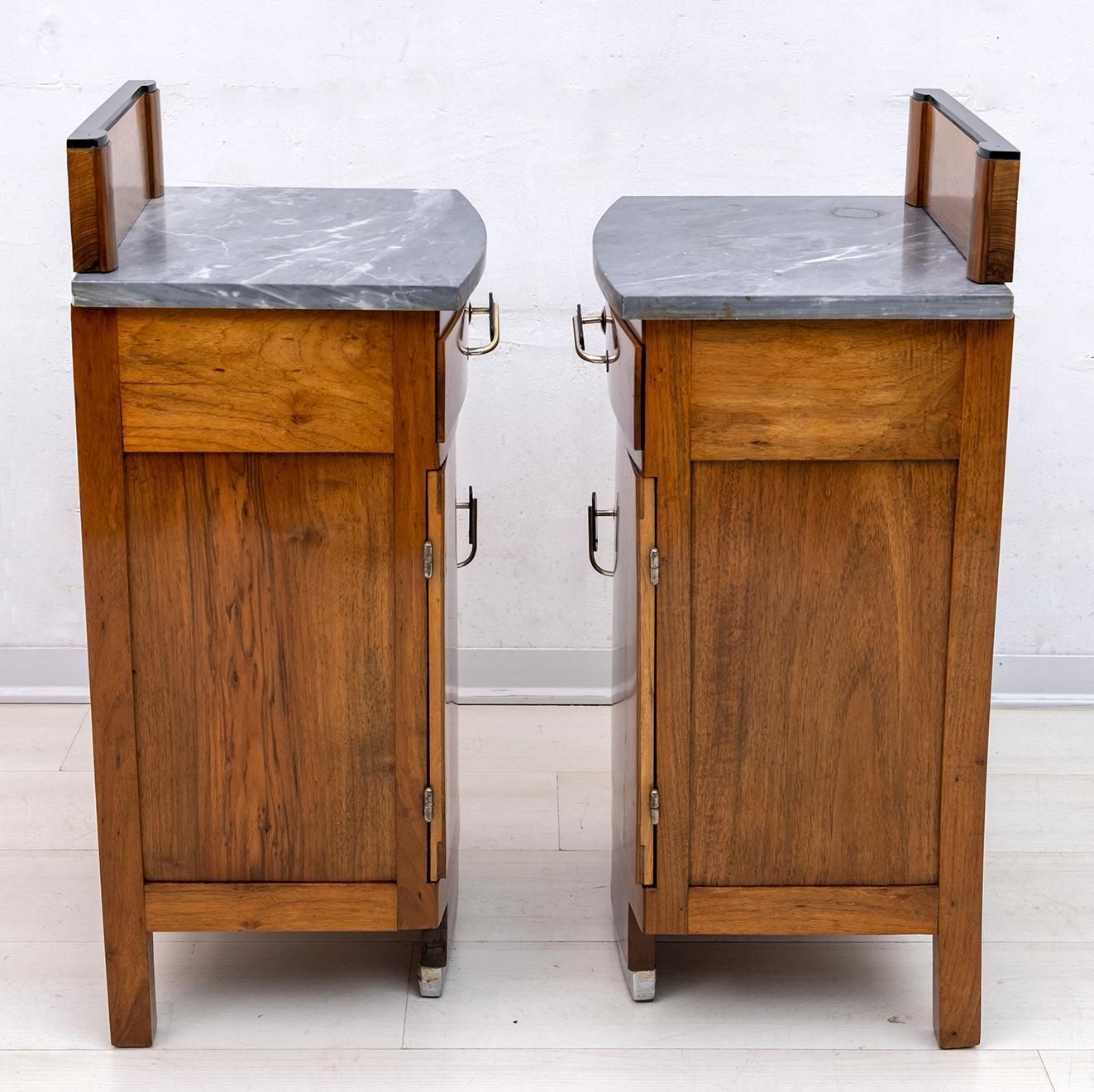 Pair Of Art Dèco Italian Walnut And Grafite Gray Marble Bedside Tables, 1920s photo 3260.0