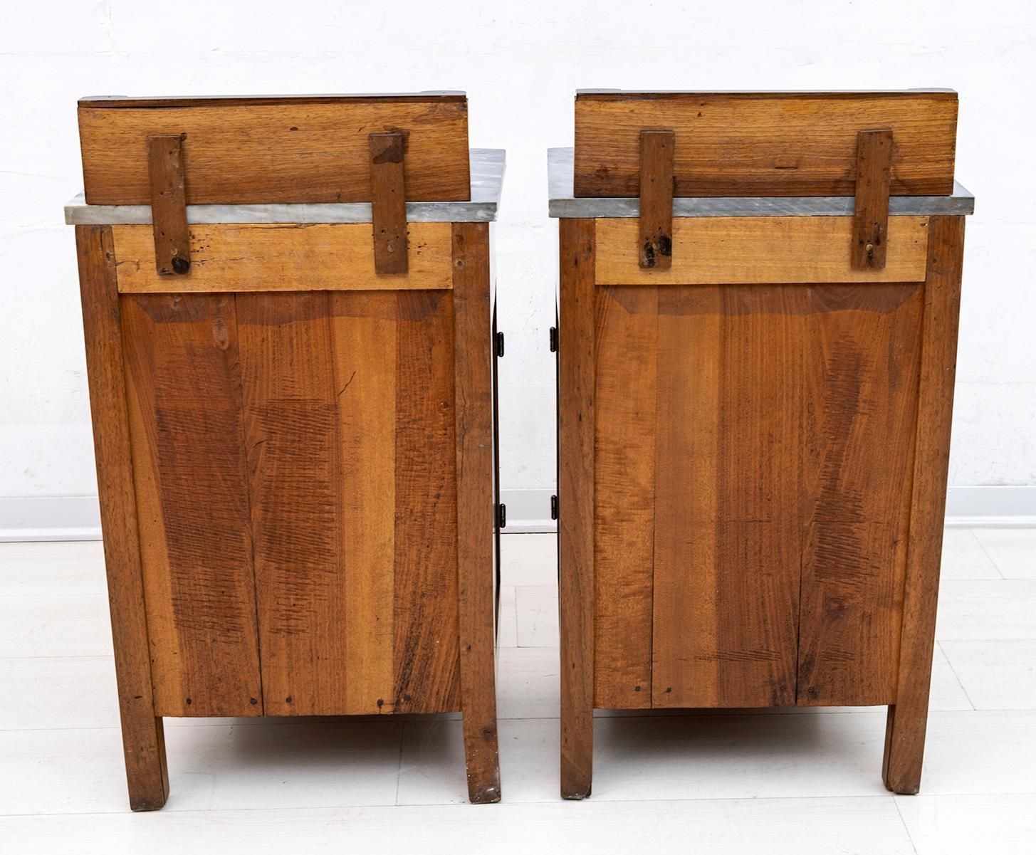Pair Of Art Dèco Italian Walnut And Grafite Gray Marble Bedside Tables, 1920s photo vintage