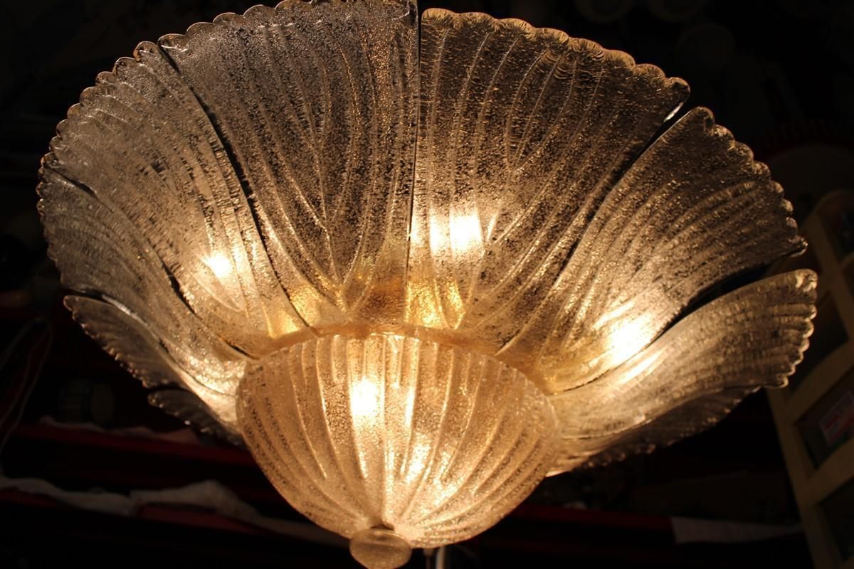 Big Pair Round Murano Ceiling Lamp Italian Design Flowers Dew Glass Gold photo for sale