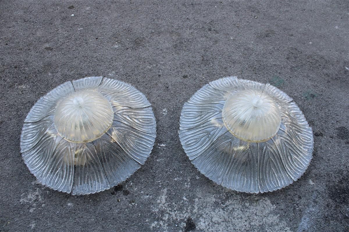 Big Pair Round Murano Ceiling Lamp Italian Design Flowers Dew Glass Gold photo vintage
