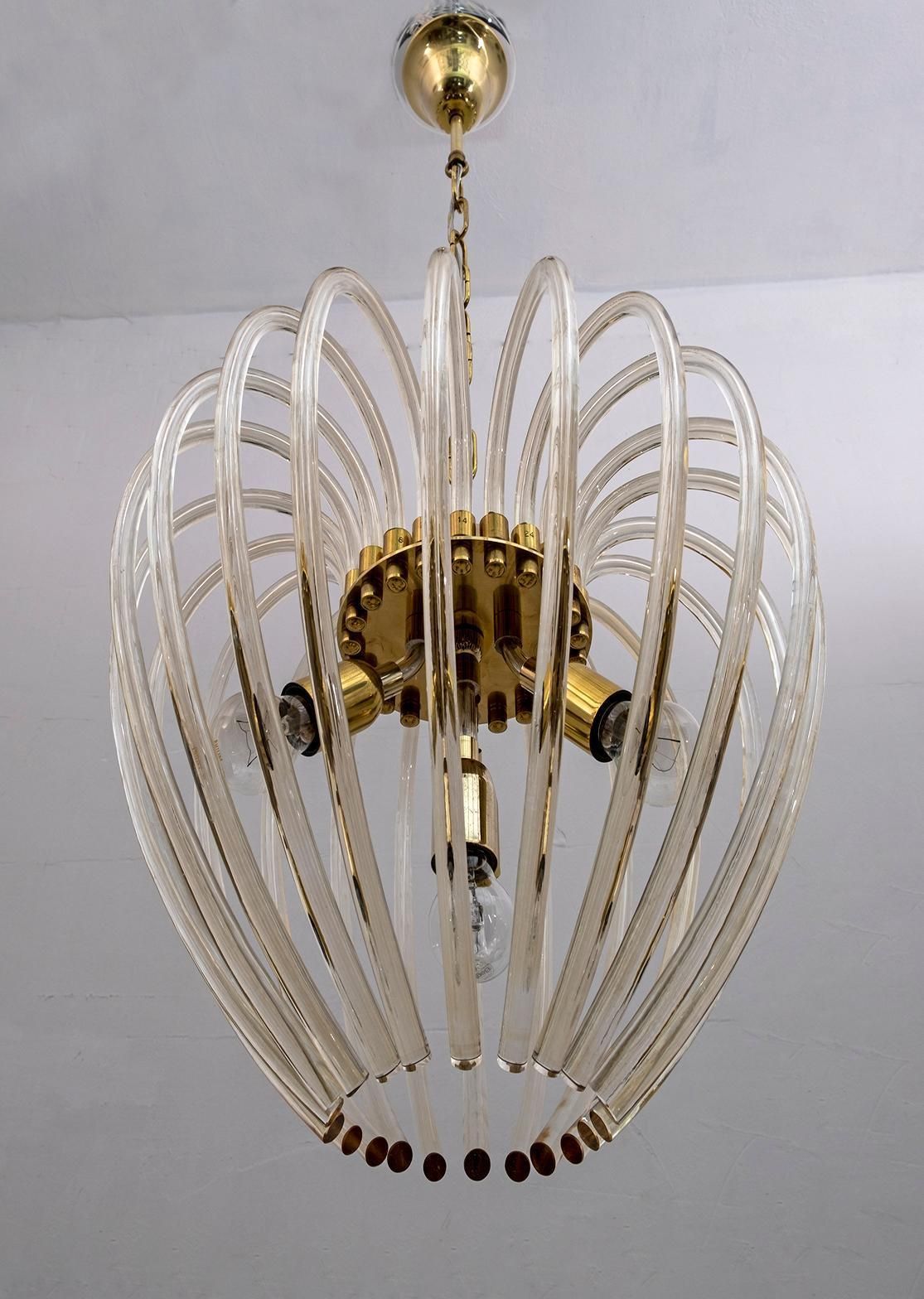 Venini Mid Century Modern Italian Murano Glass And Brass Chandelier, 1950s photo 2478.0