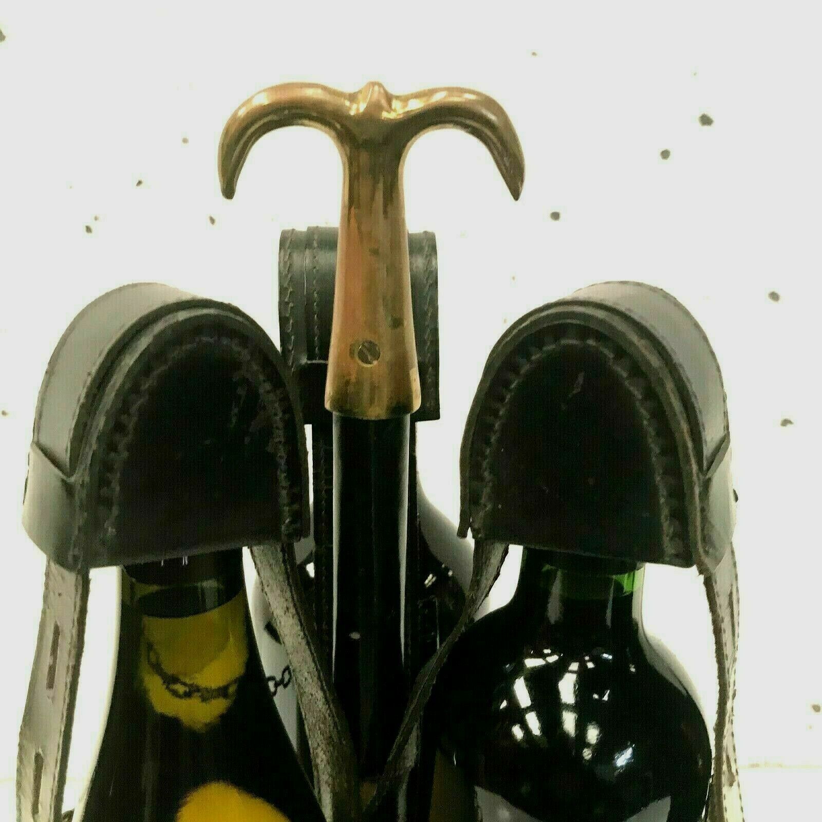 Leather Bottle Holder Twentieth Century Brass Grip Handle photo for sale
