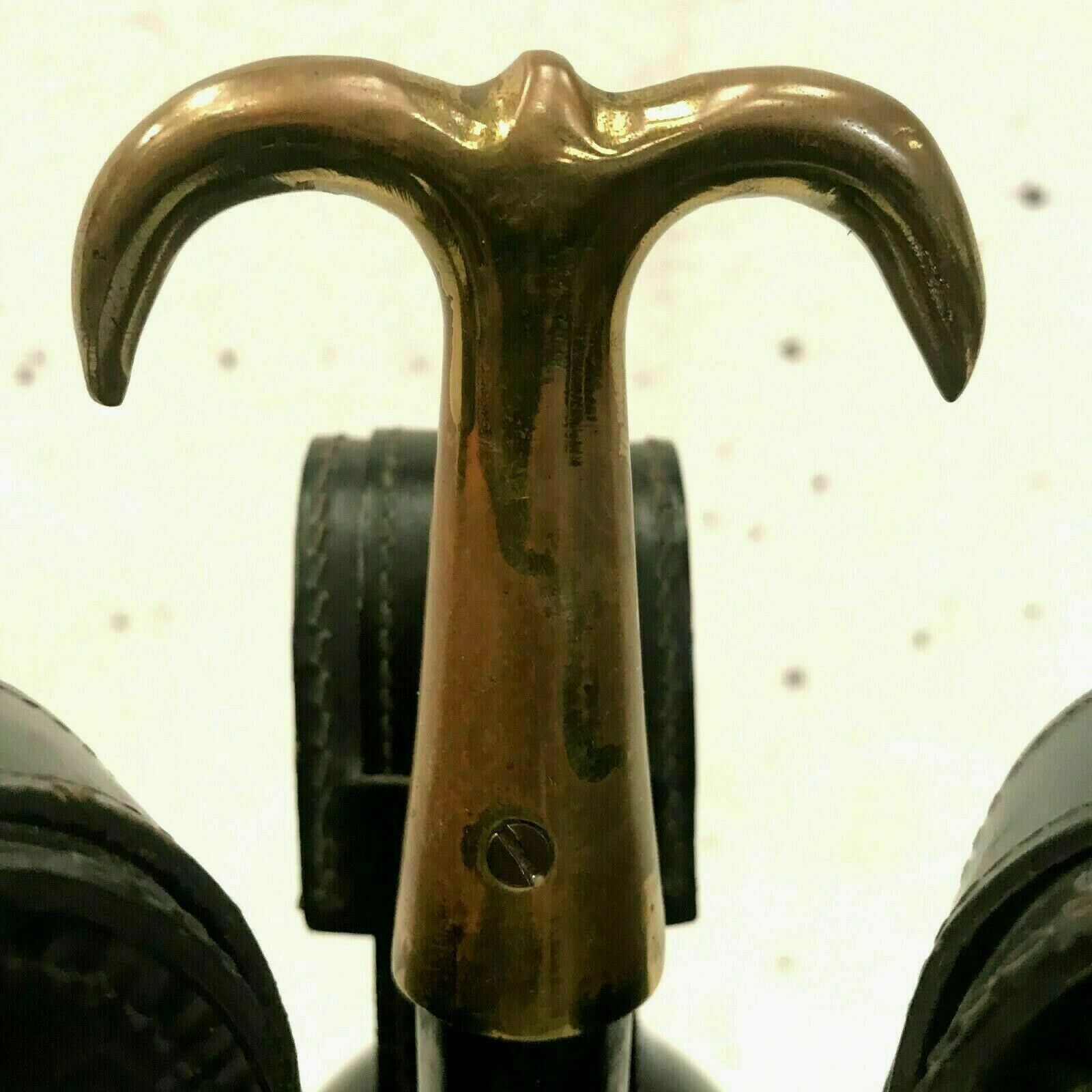 Leather Bottle Holder Twentieth Century Brass Grip Handle photo vintage