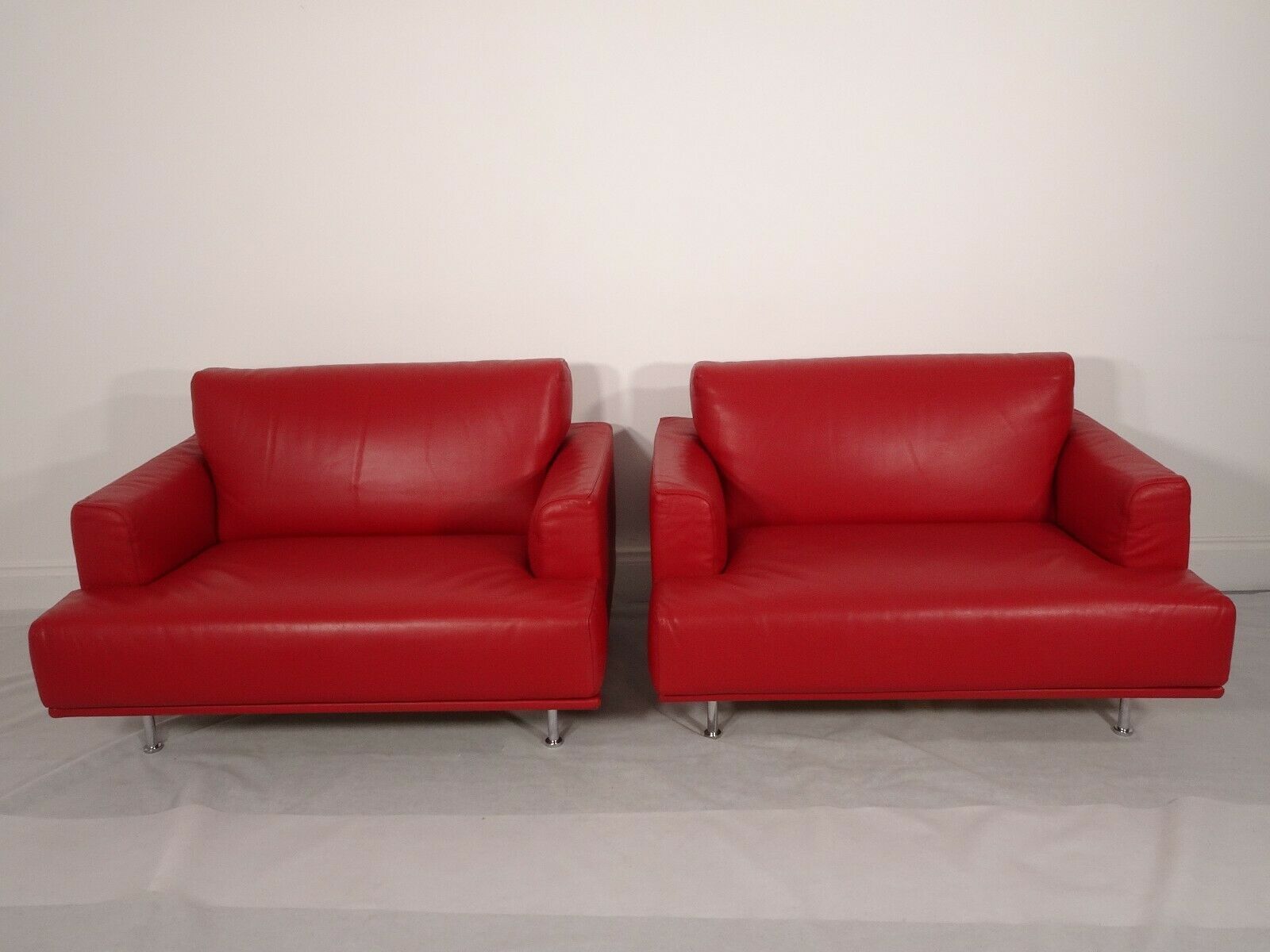 Stunning Pair Of Cassina Nest Love Chairs In Genuine Red Pelle Leather