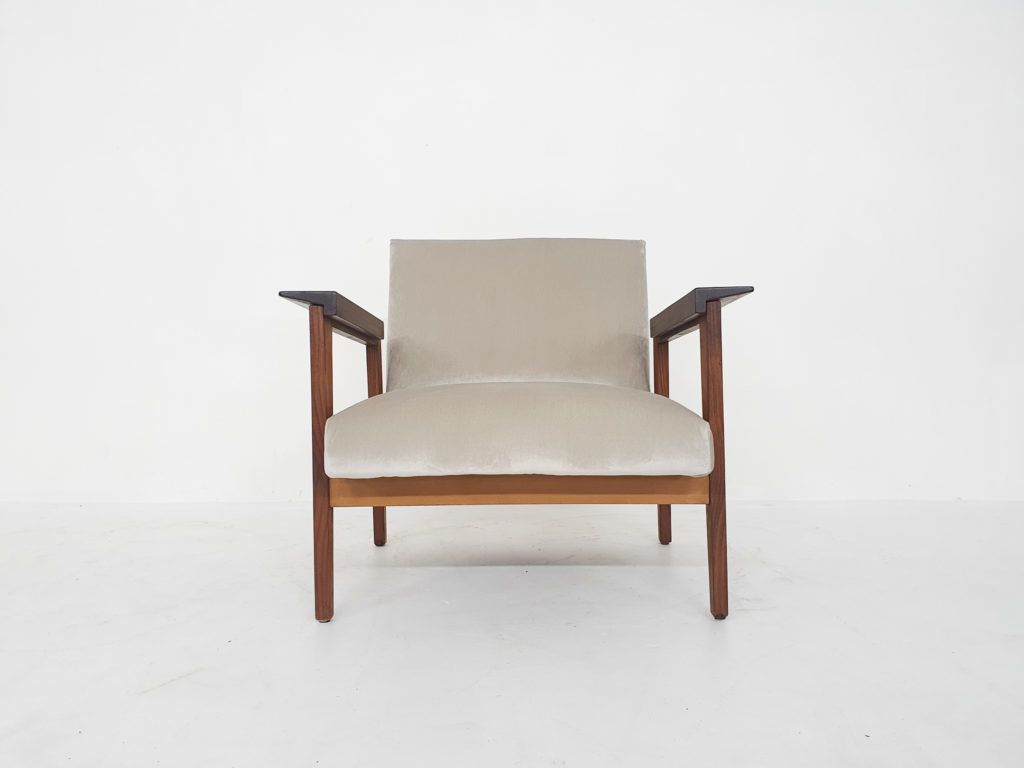 Scandinavian Modern Teak Arm Chair With New Beige Upholstery 1960s photo 1023.3599999999999