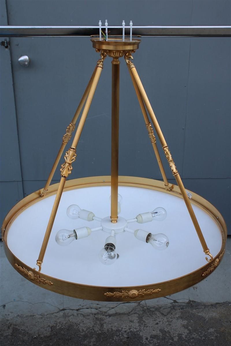 photo buy Big Classic Round Italian Chandelier Brass Gold Yellow Glass Italian Design 1970