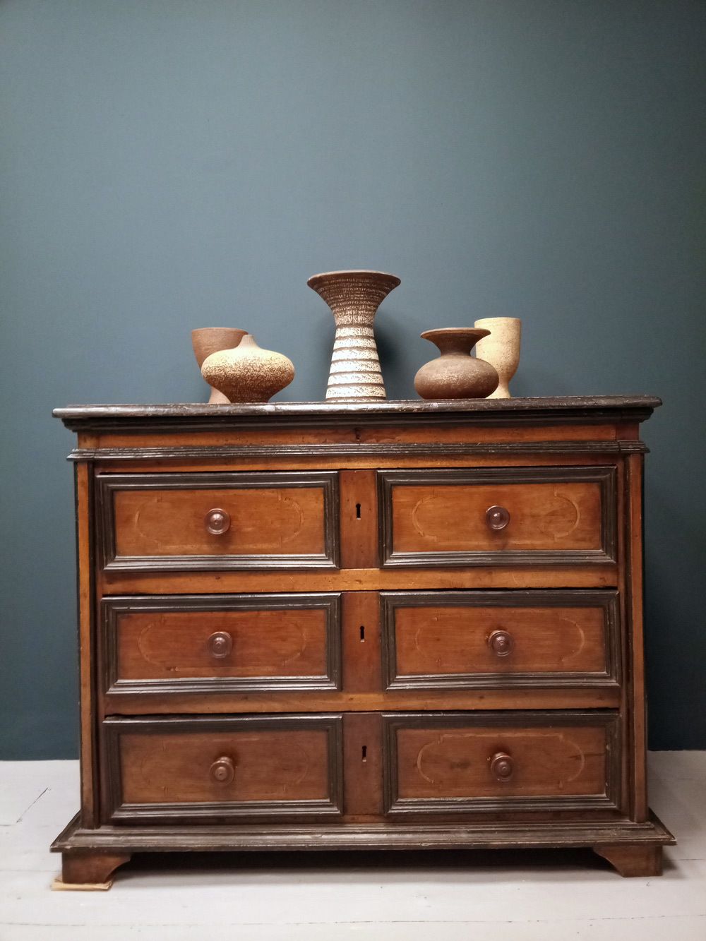 18th Century Italian Walnut And Ebonised Wood Chest Of Drawers Dated 1748 photo vintage