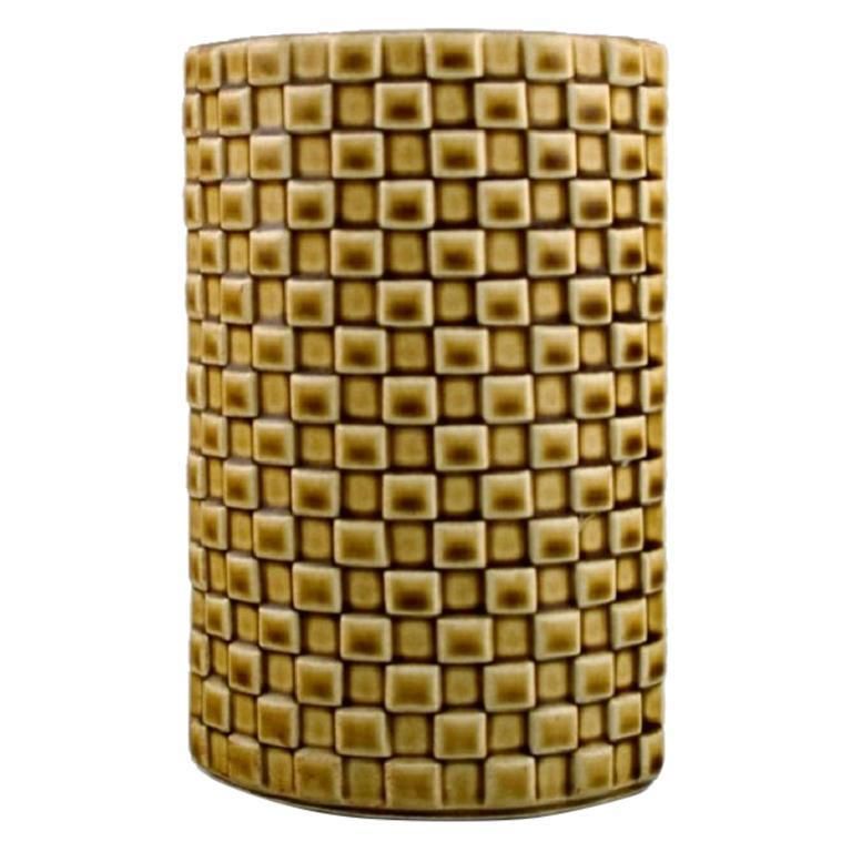 Arabia Vase In Glazed Ceramics, Beautiful Glaze In Mustard Yellow Shades